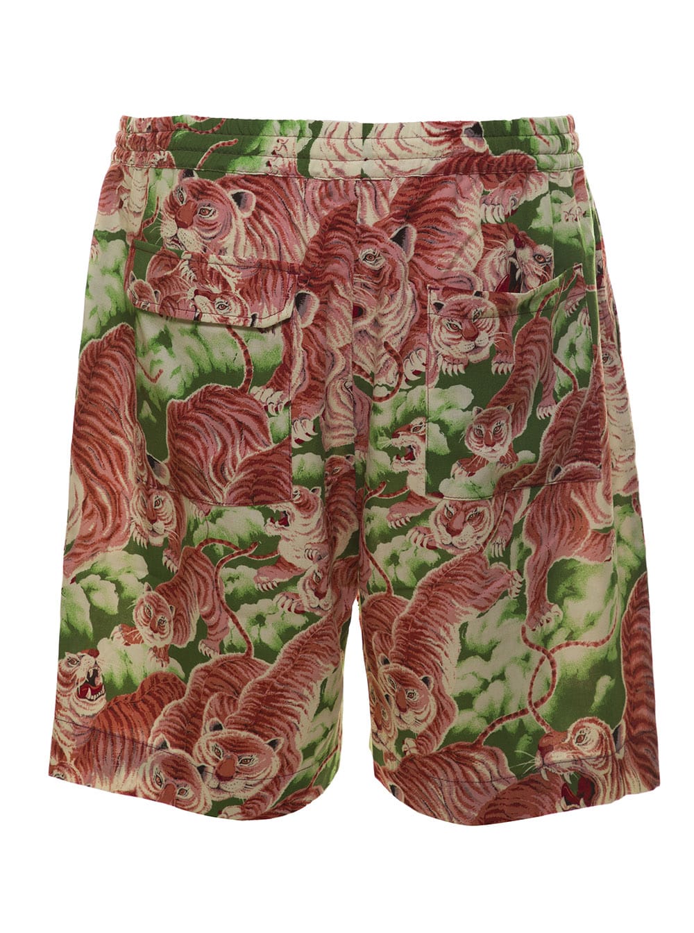 Shop Pence Multicolor Drawstring Shorts With All-over Tiger Print In Viscose Blend Man