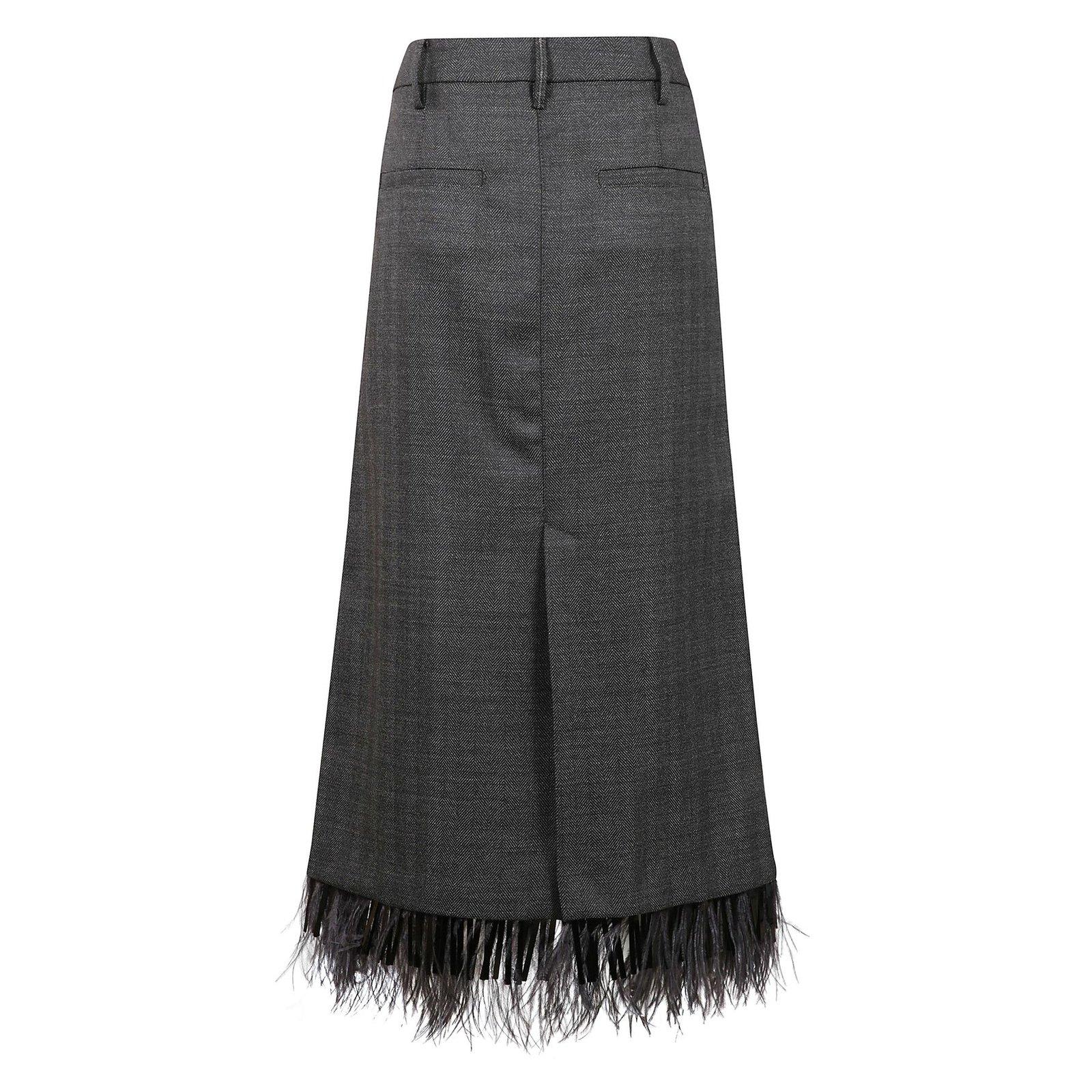 Shop Brunello Cucinelli Feather-trimmed Zipped Skirt In Nero