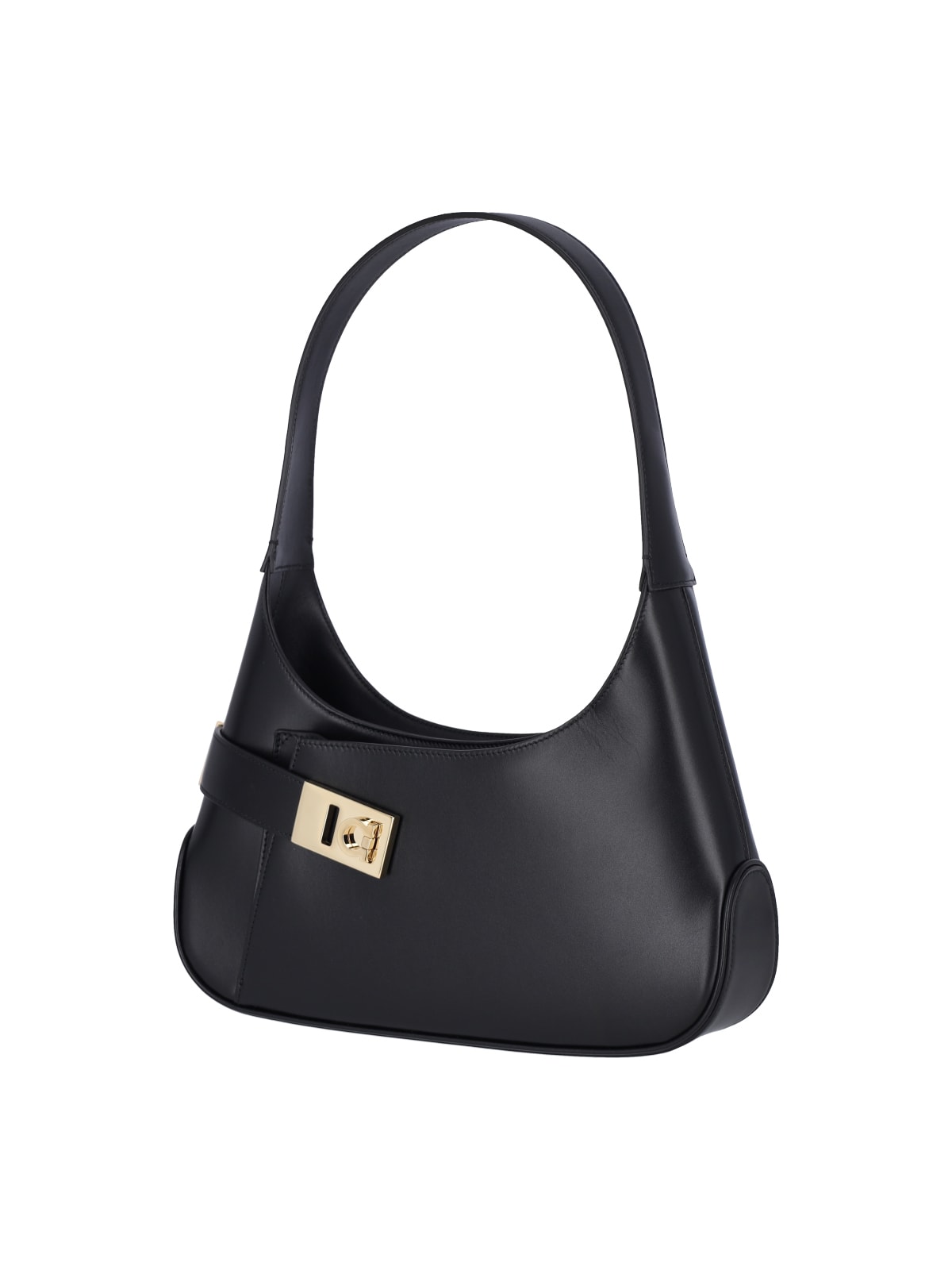 Shop Ferragamo Gancini Detail Shoulder Bag In Black