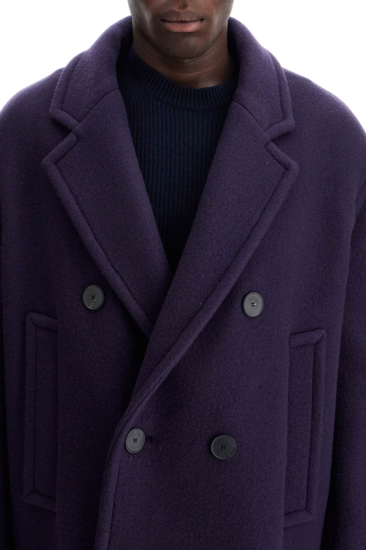 Shop Lanvin Double-breasted Heavy Wool Coat In Encre Japonaise (blue)