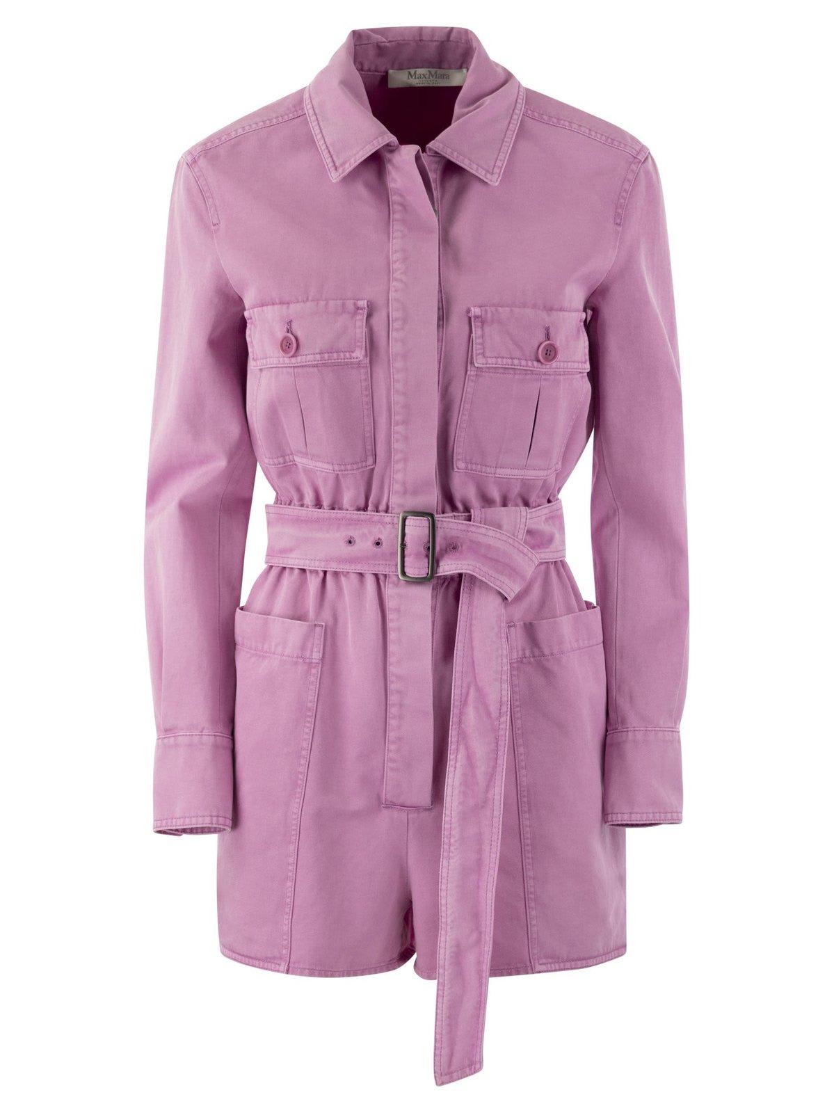 Shop Max Mara Belted Long-sleeved Jumpsuit In Pink