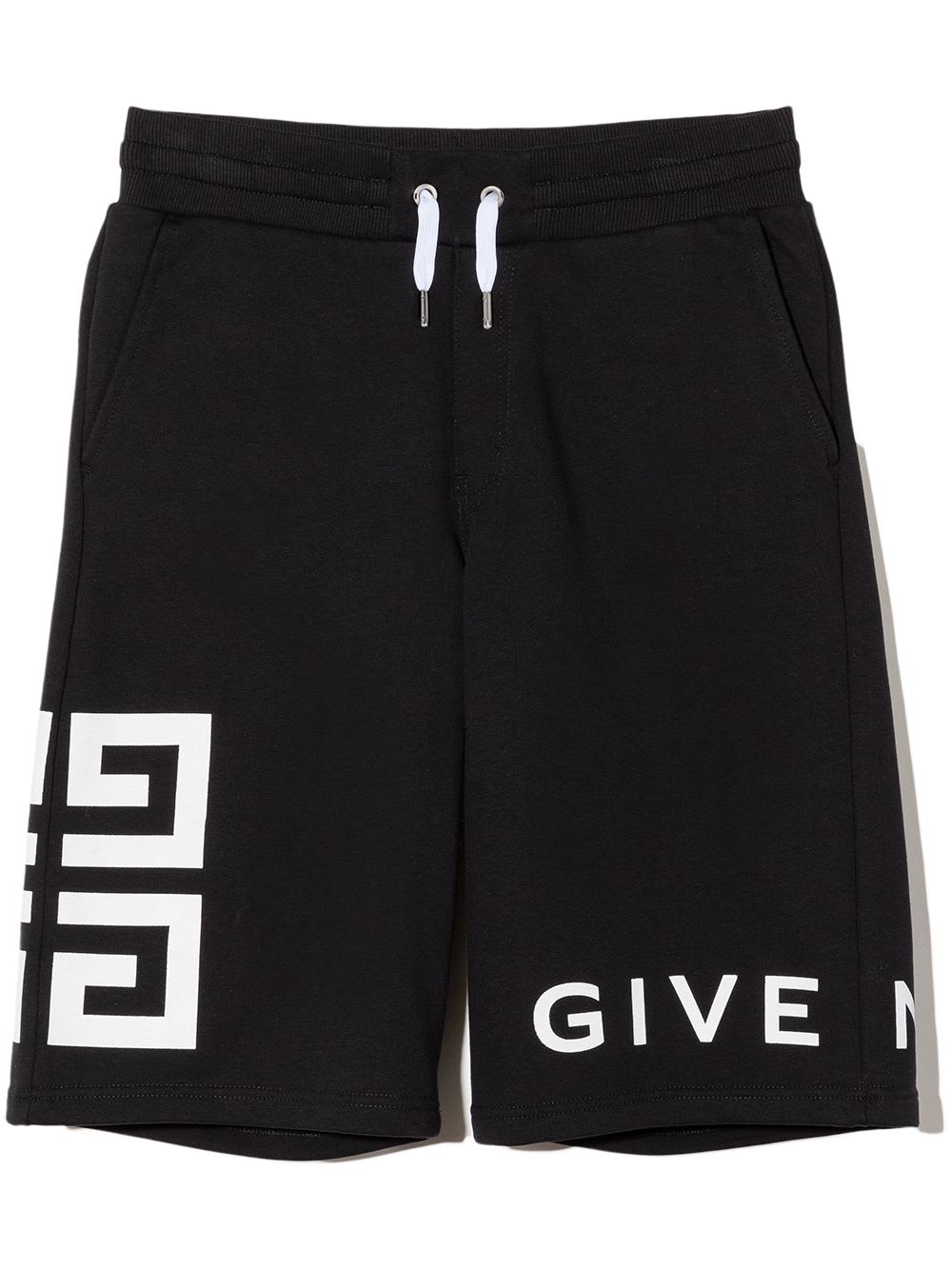 Kids Black Sports Shorts With Givenchy 4g Print