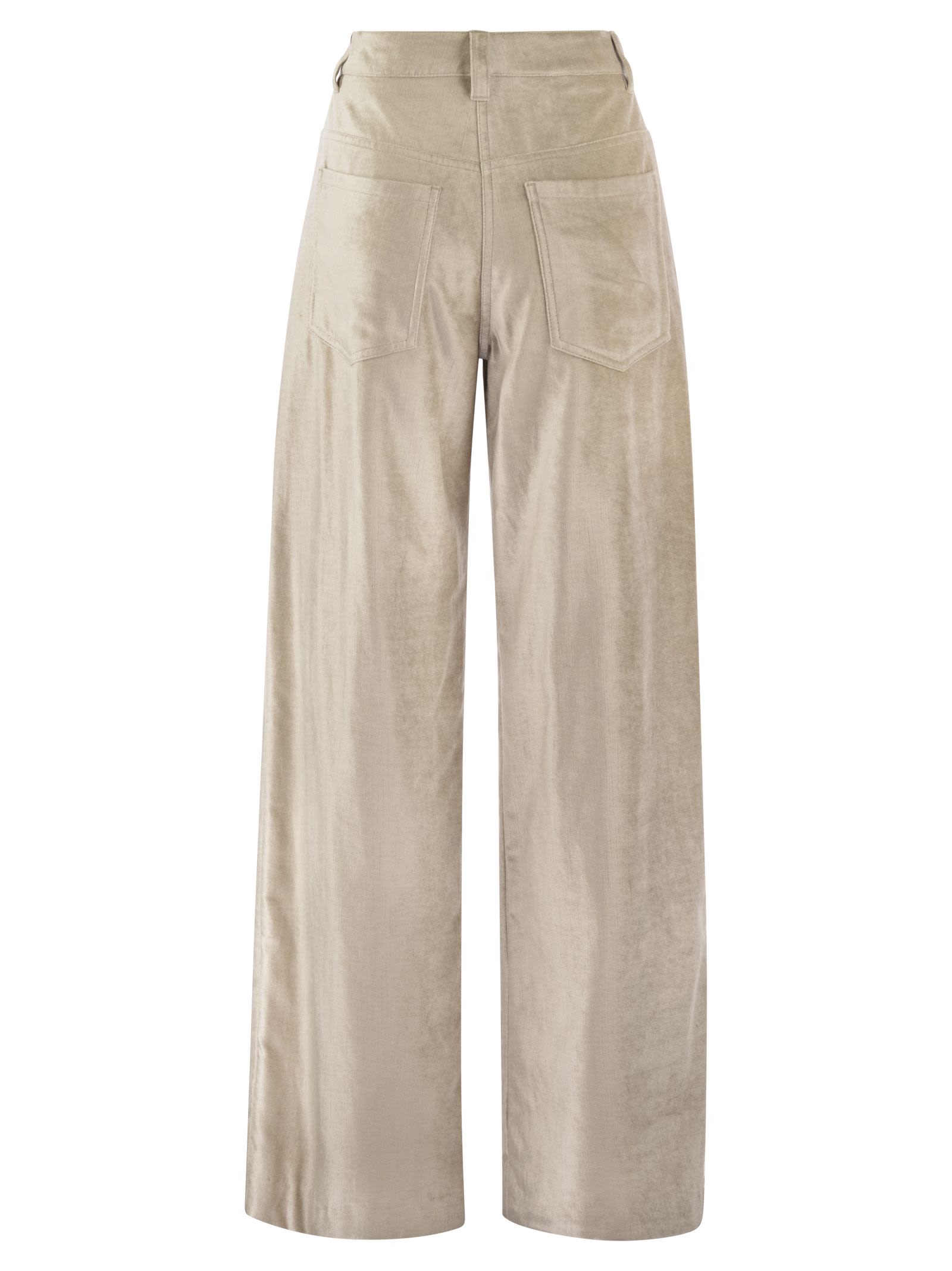 Shop Brunello Cucinelli Sleek Velvet Cotton And Viscose Loose Trousers In Beige