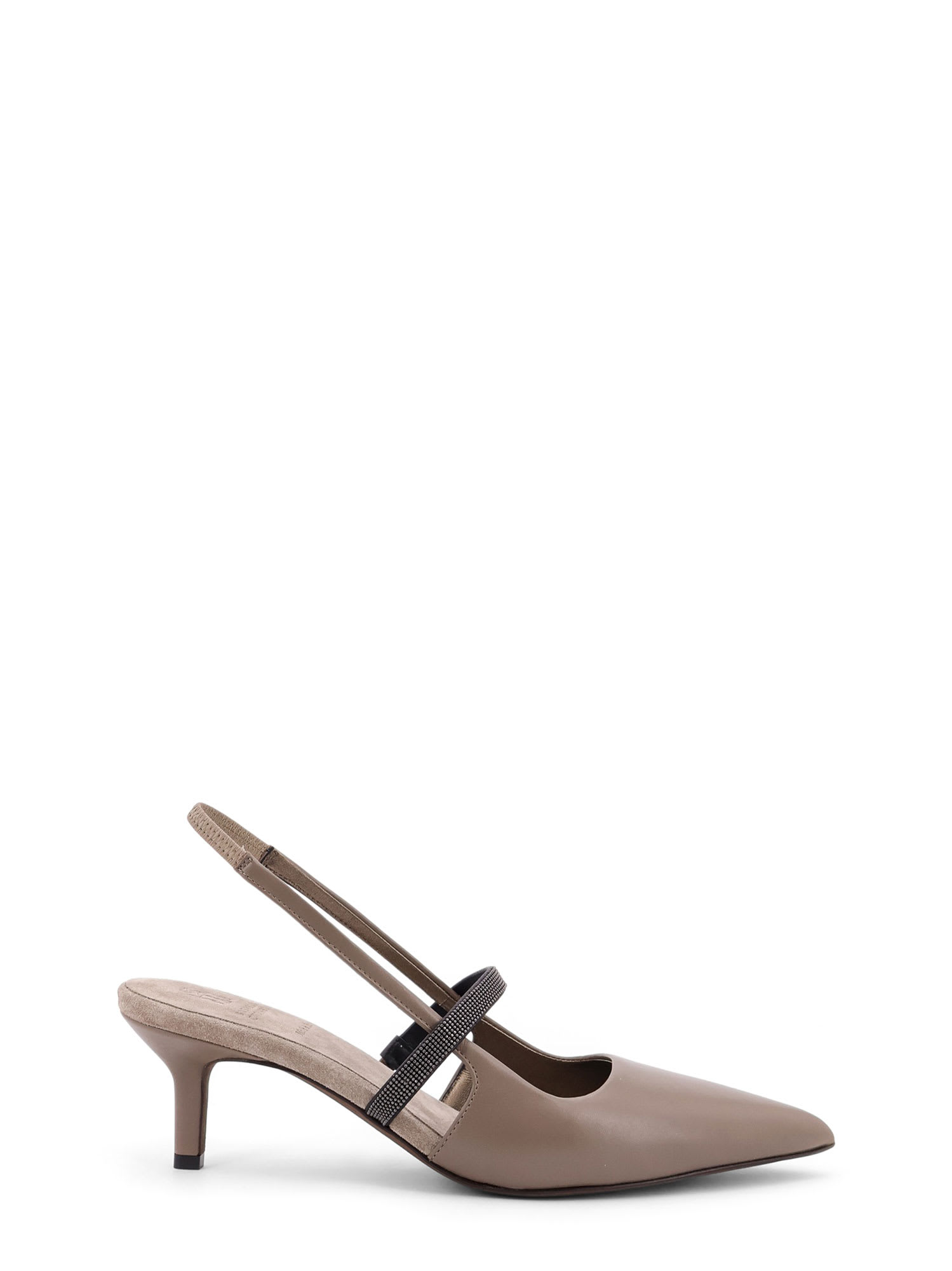 Brunello Cucinelli Grey Nappa Leather Shiny Strap City Slingback