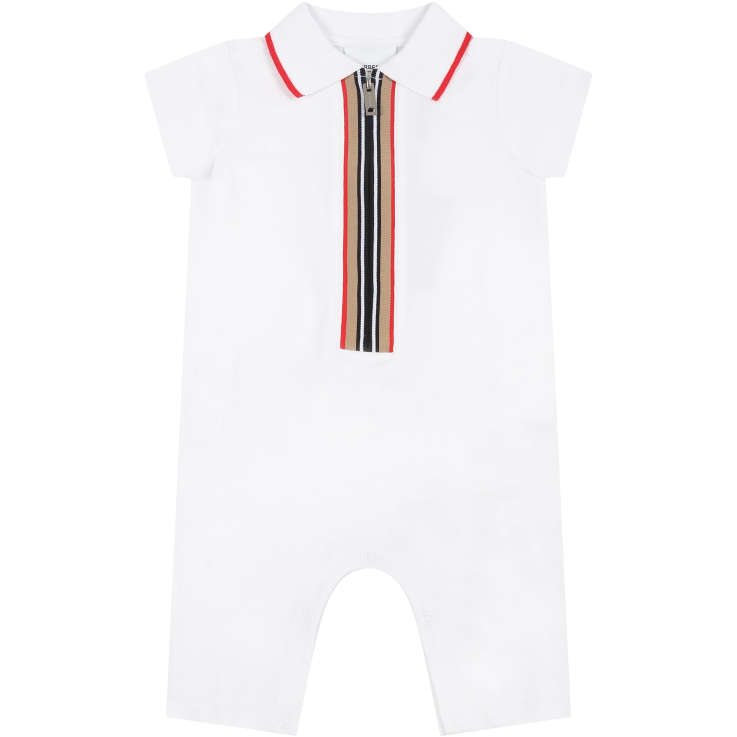 Burberry White Babygrow For Baby Boy With Check Vintage