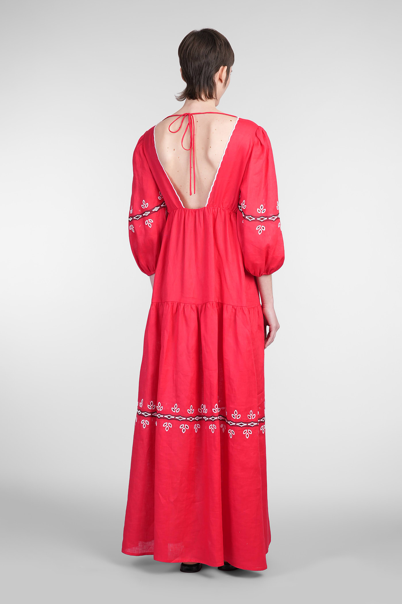 Holy Caftan Adelasia Dress Woman In Red Linen