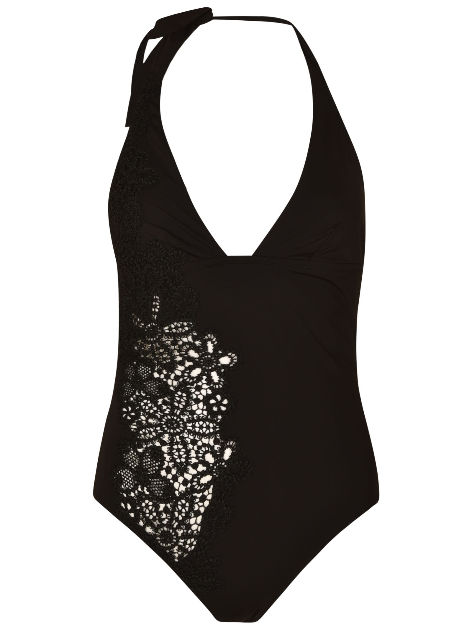 Shop Ermanno Scervino Floral Perforated Swimsuit In Black