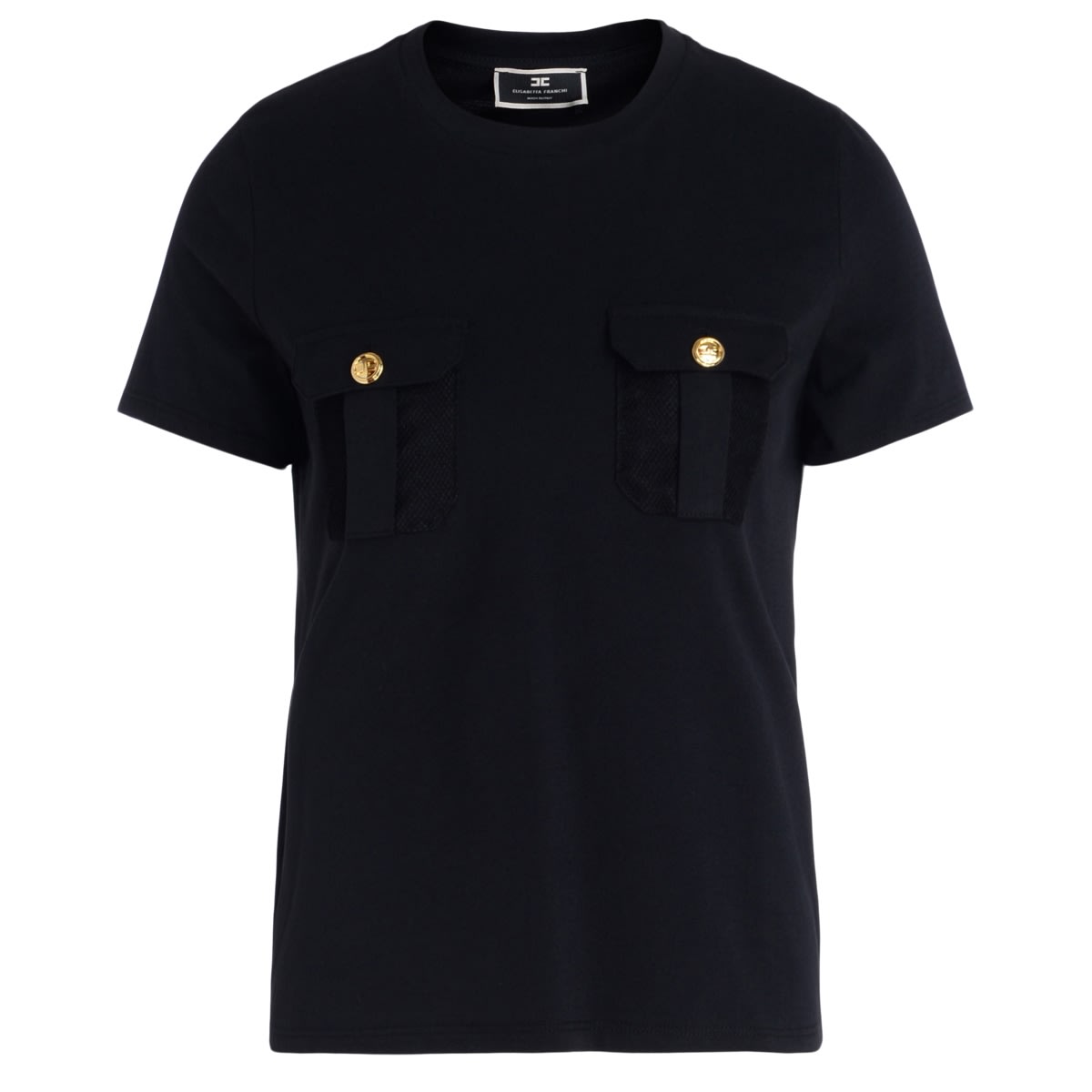 Elisabetta Franchi Black T-shirt With Embroidered Pockets