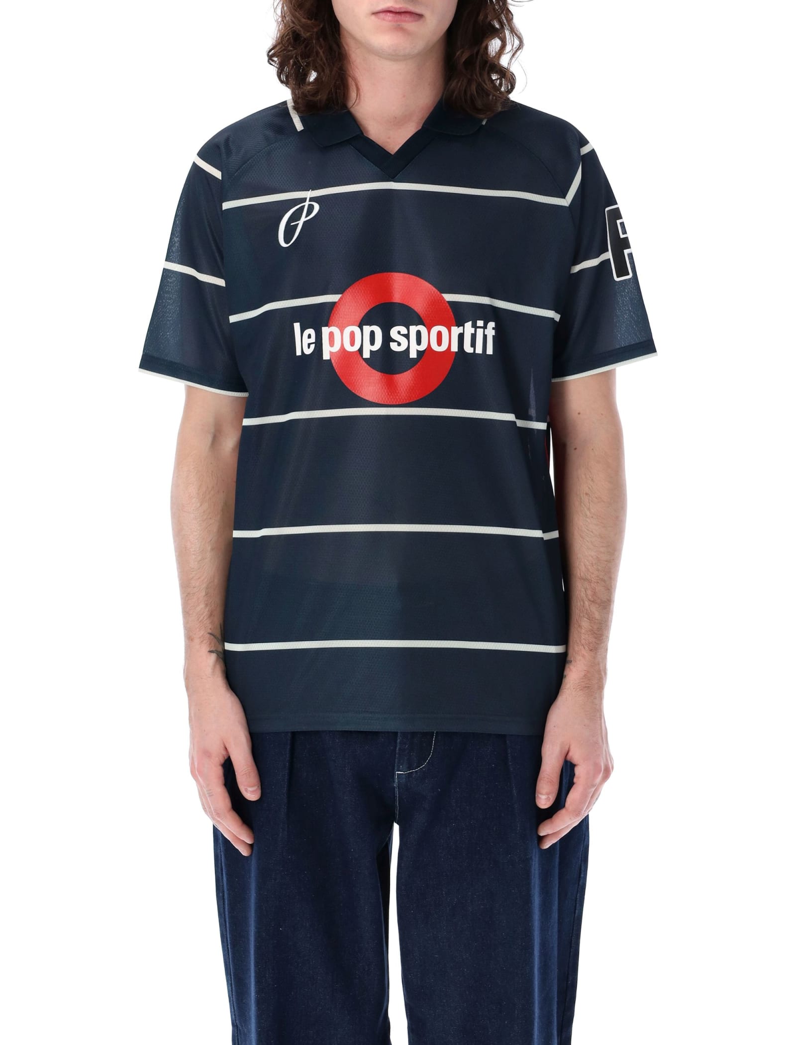Shop Pop Trading Company Pop Striped Sportif Short Sleeves T-shirt In Navy