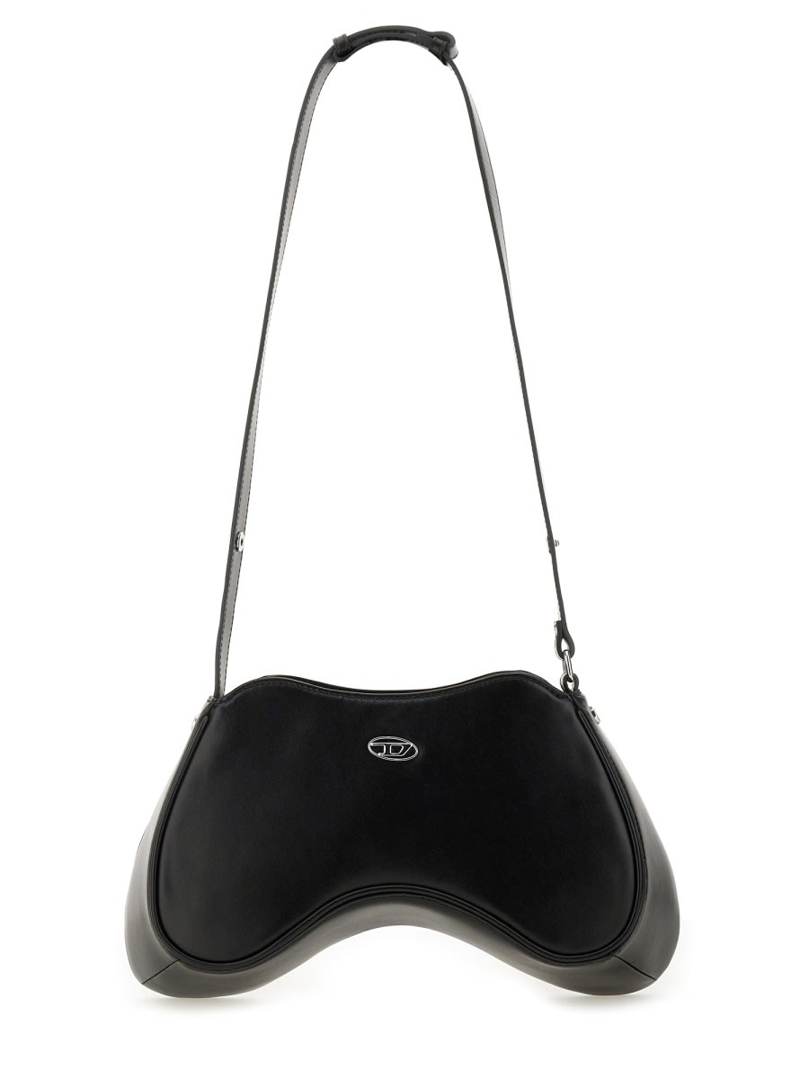 Diesel Play-semi Gloss Leather Shoulder Bag In Black