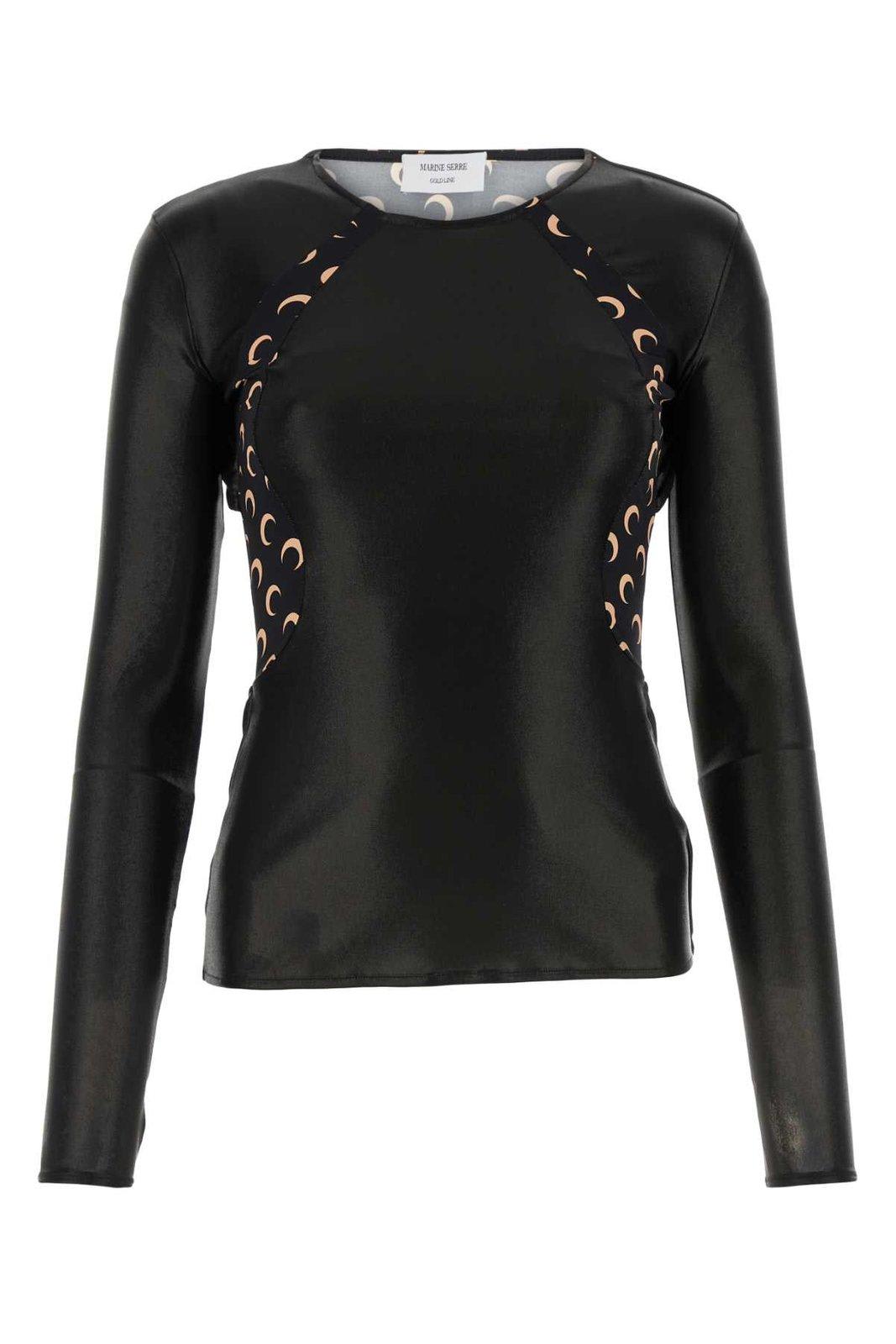 Shop Marine Serre Crescent Moon-printed Panelled Draped Top In Black