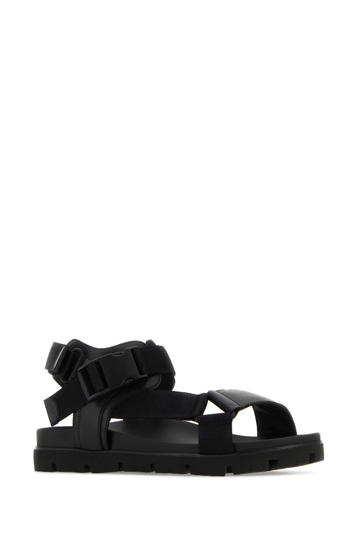 Shop Prada Black Nylon And Leather Sandals In Nero1