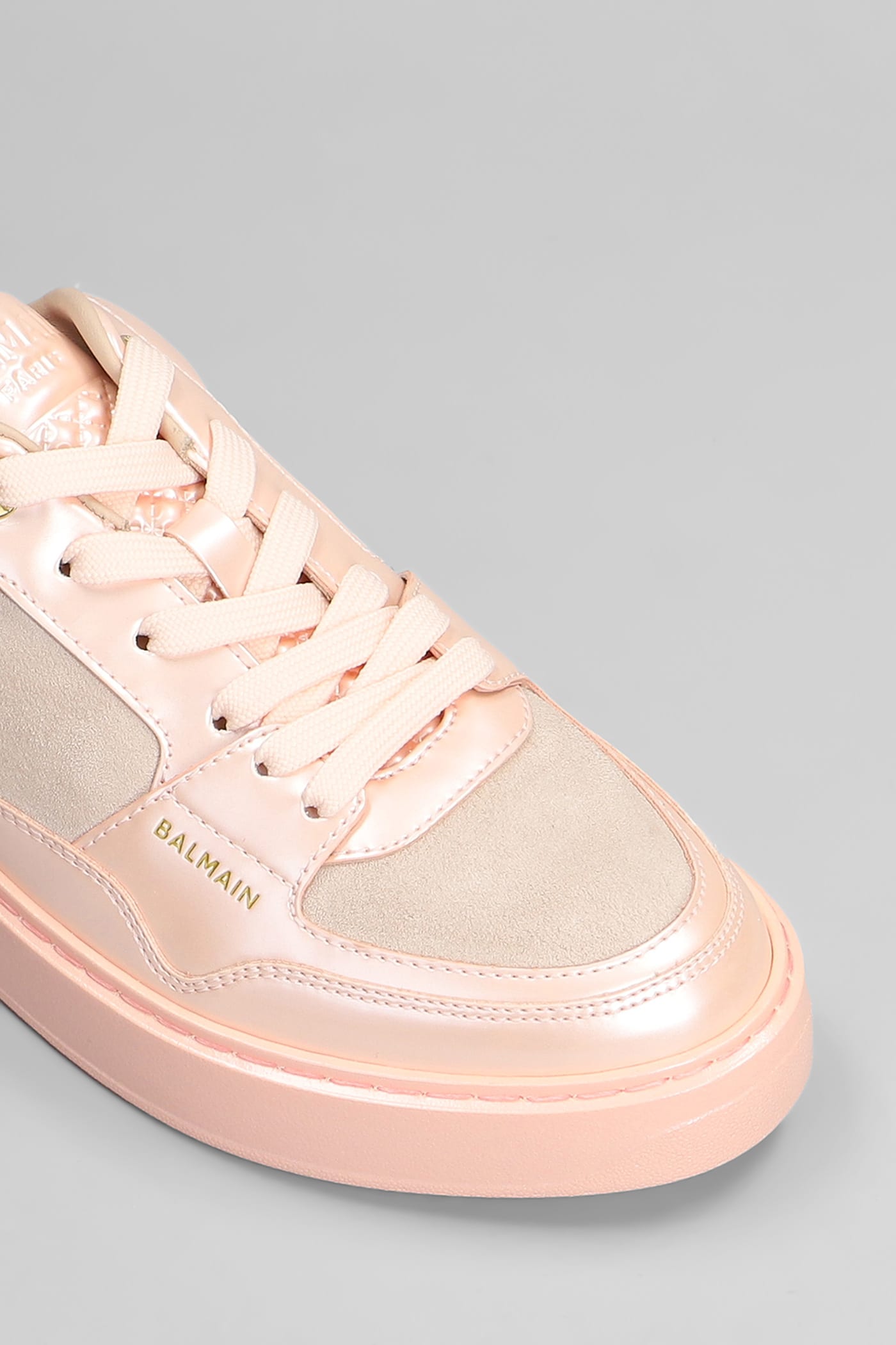 Balmain B Court Sneakers In Rose-pink Suede And Leather In Rose-pink