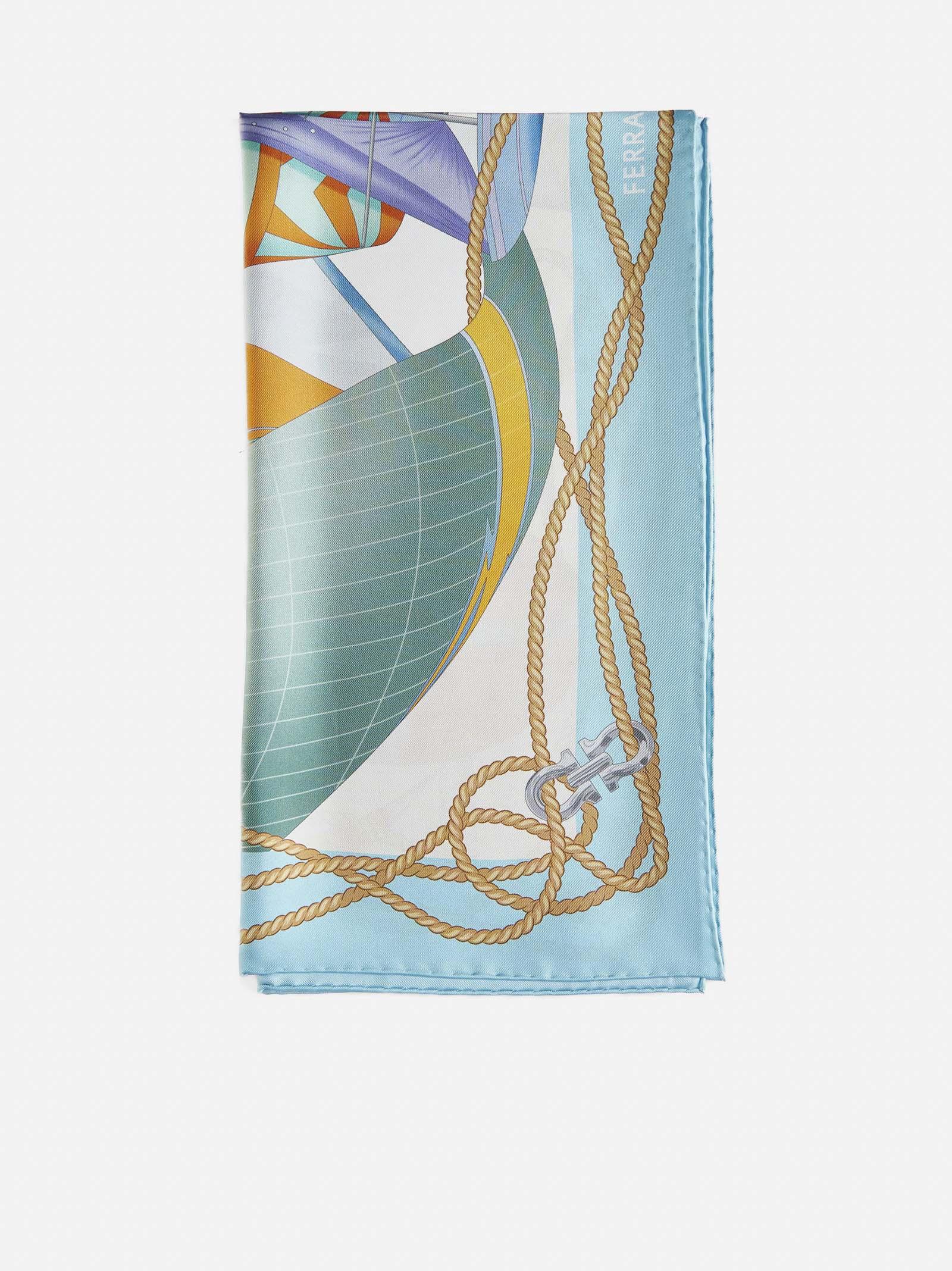 Shop Ferragamo Sails Print Silk Scarf In Blue