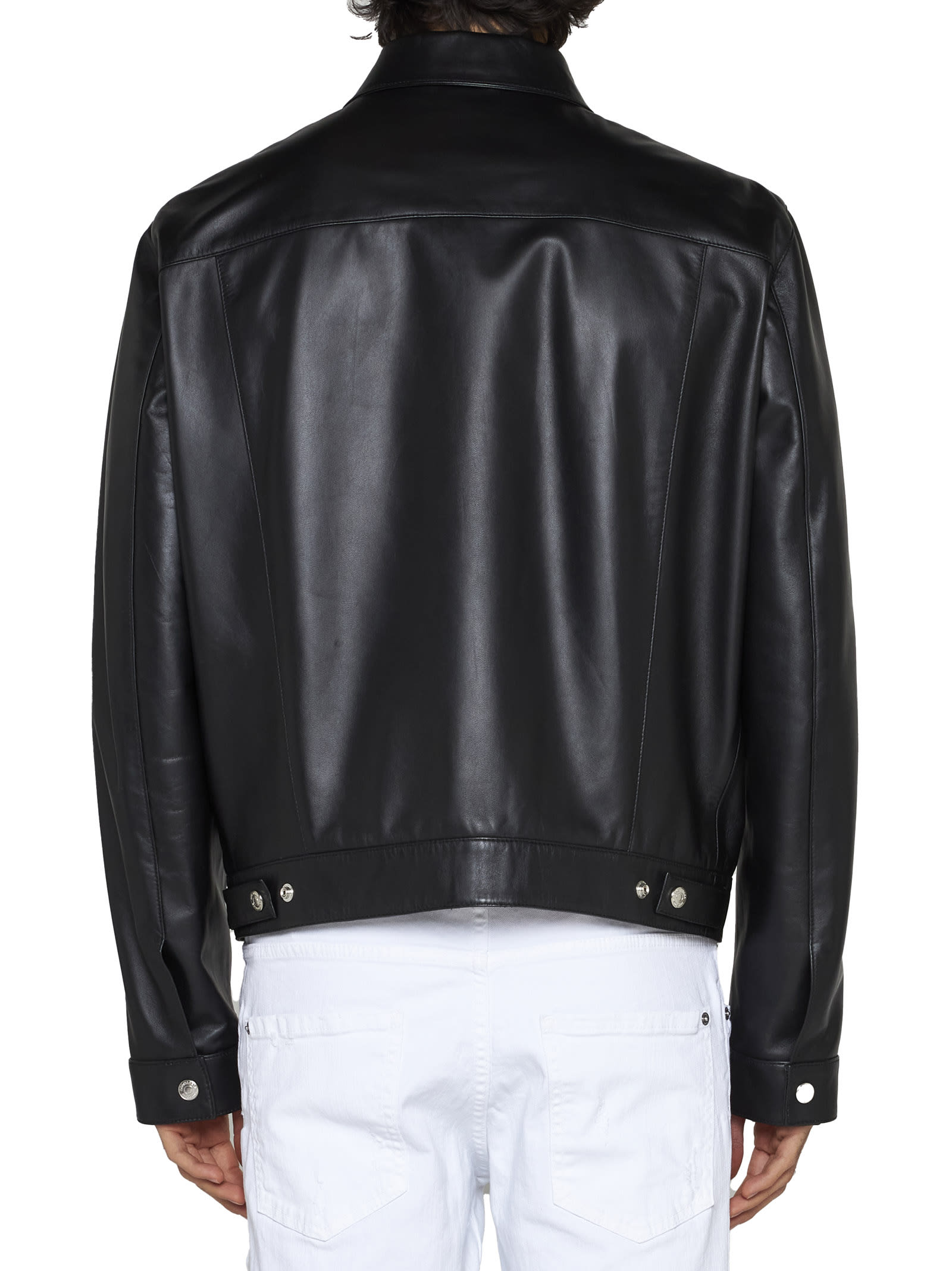 Dsquared2 Long-sleeved Leather Jacket In Black