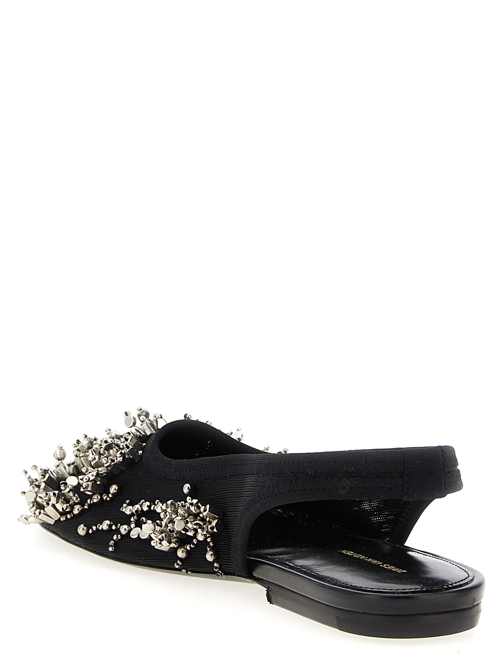 Dries Van Noten Black Embellished Mesh Slingback Ballerina Flats