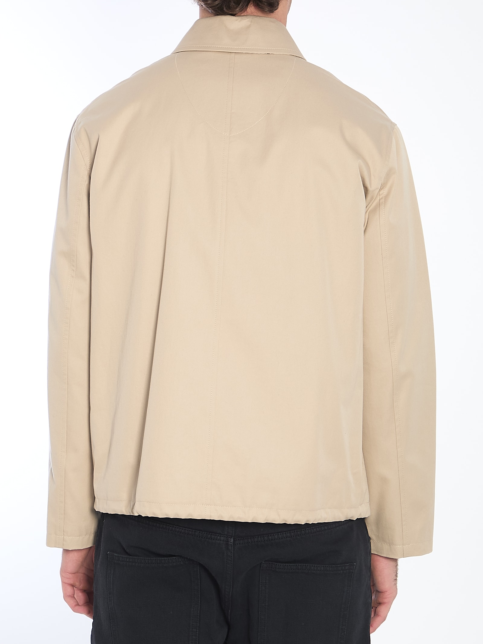 Burberry Gabardine Jacket With Collared Neck And Side Pockets In Beige