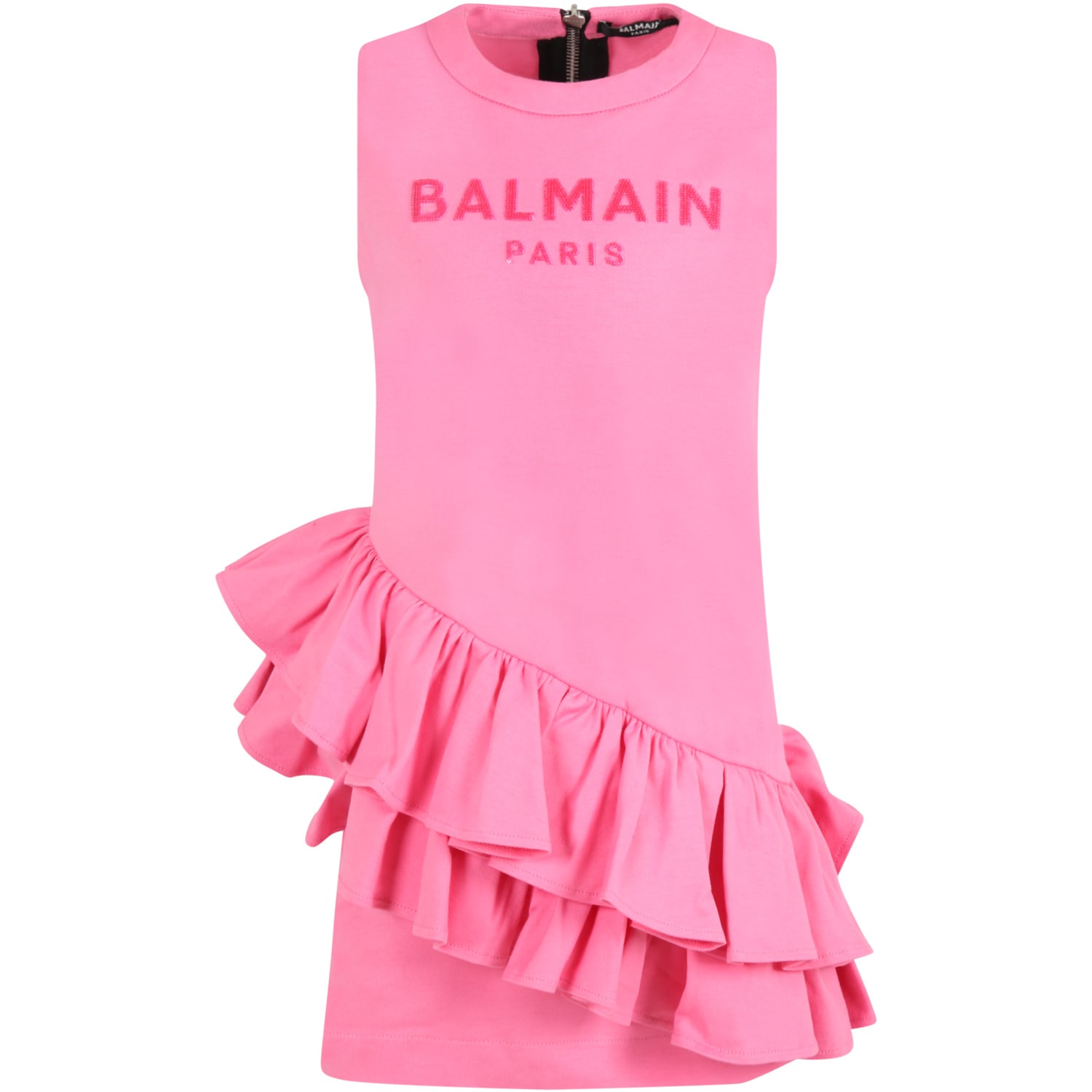 BALMAIN FUCHSIA DRESS FOR GIRL WITH LOGO,6O1272 OD530 513