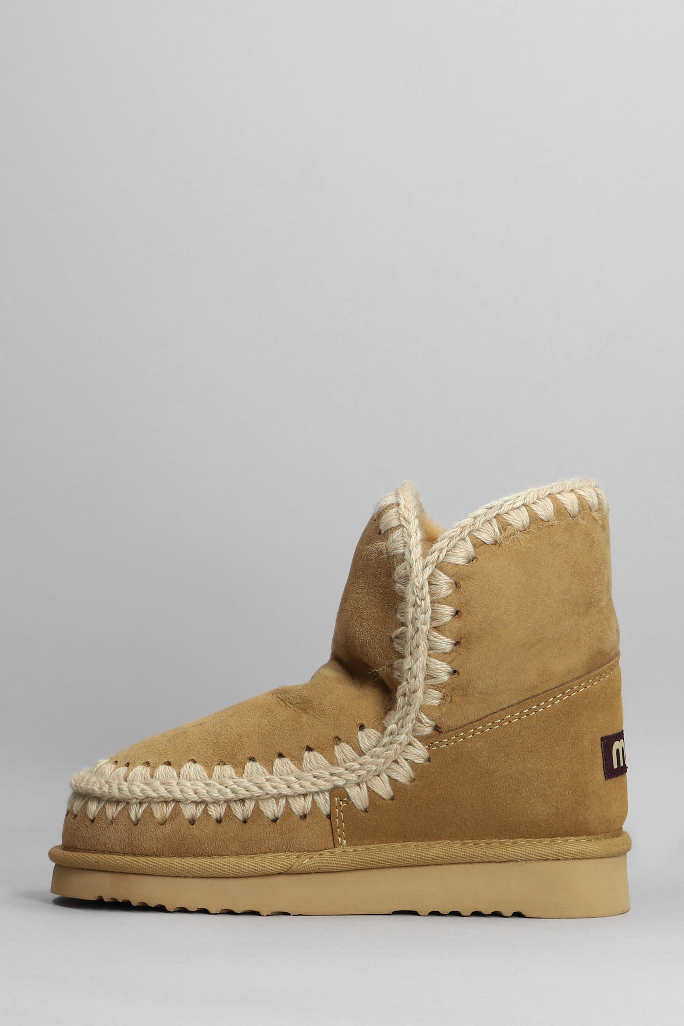 Shop Mou Eskimo 18 Low Heels Ankle Boots In Beige Suede