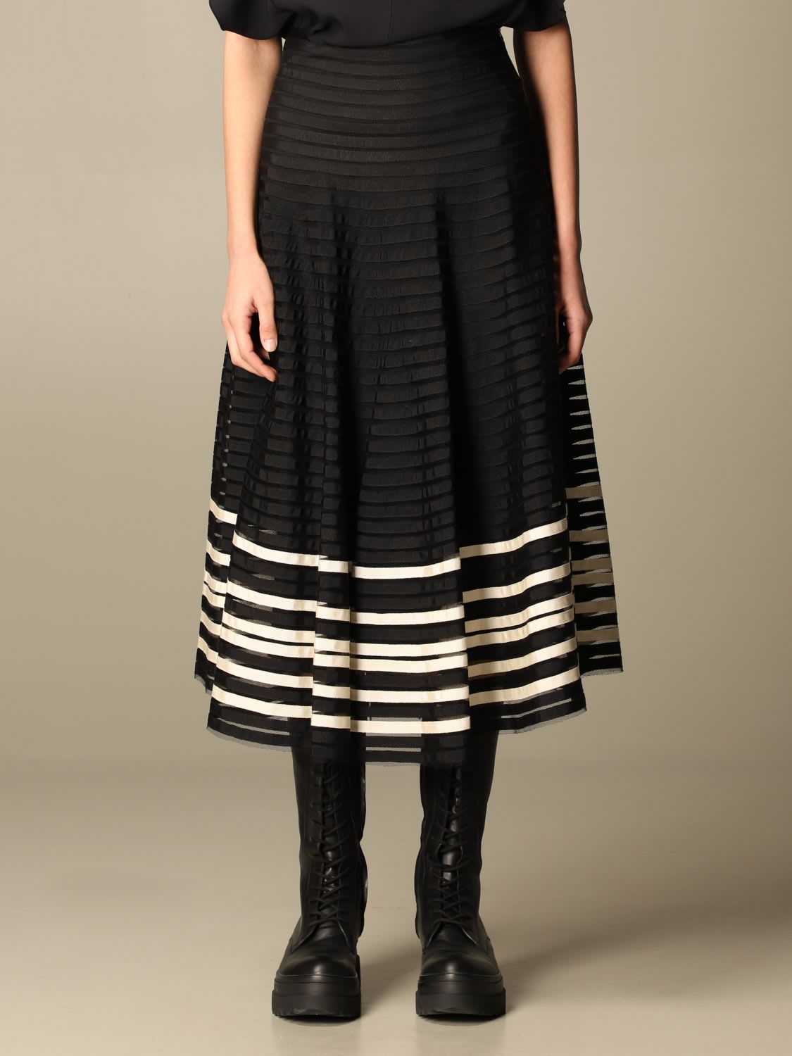 Red Valentino Skirt Red Valentino Midi Skirt With Grosgrain Ribbons On Tulle