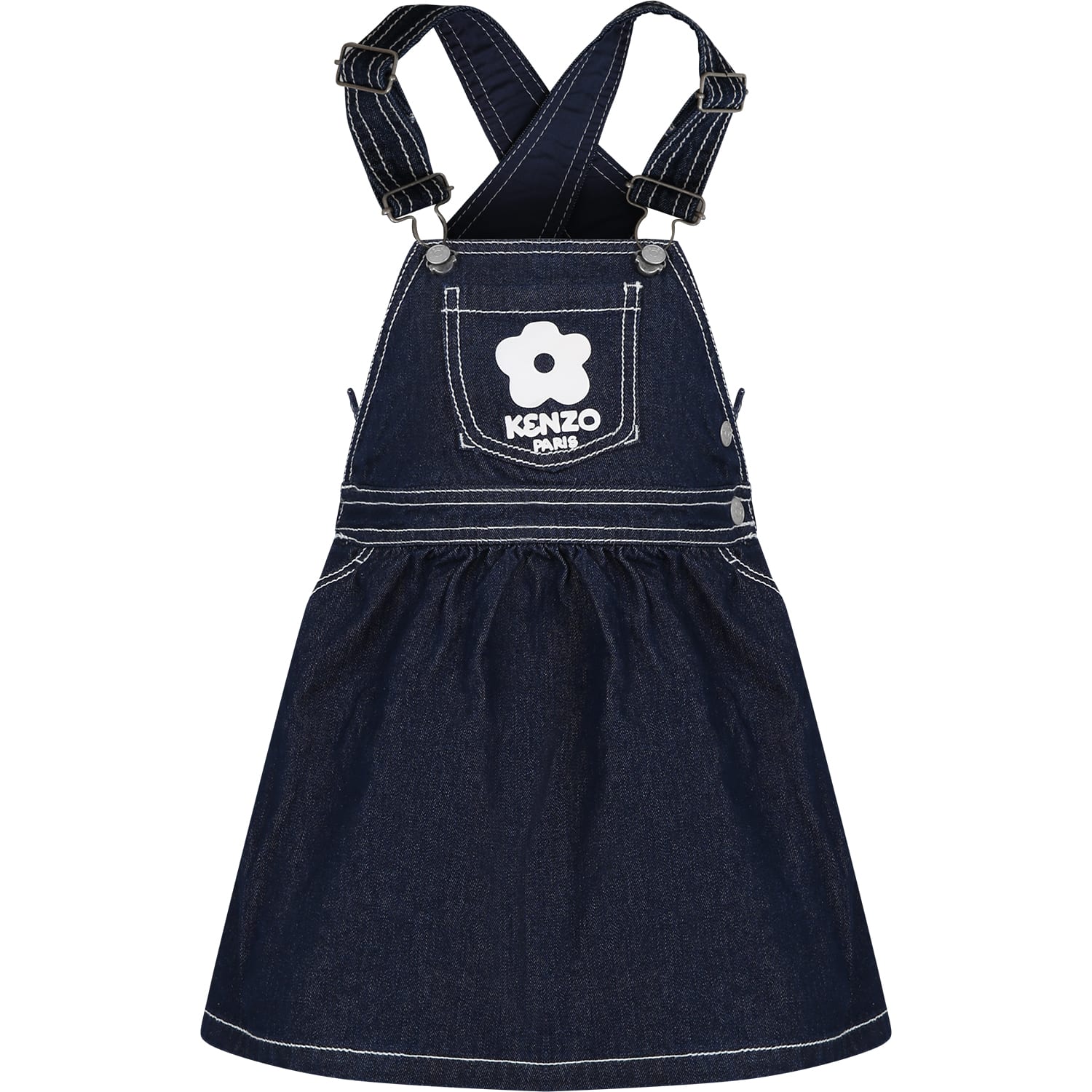 Kenzo Kids' Denim Dungarees For Girl With Flower