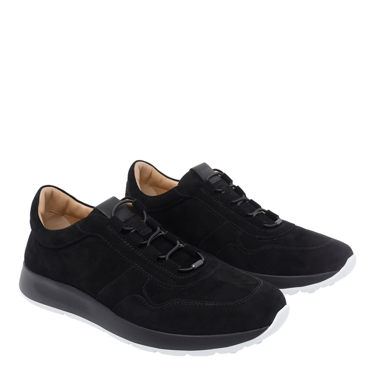 Tod's Round Toe Low Top Suede Sneakers With Rubber Sole In Black