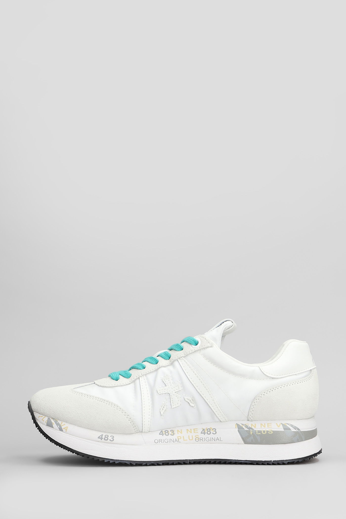 Premiata Conny Sneakers In White Suede And Fabric In White