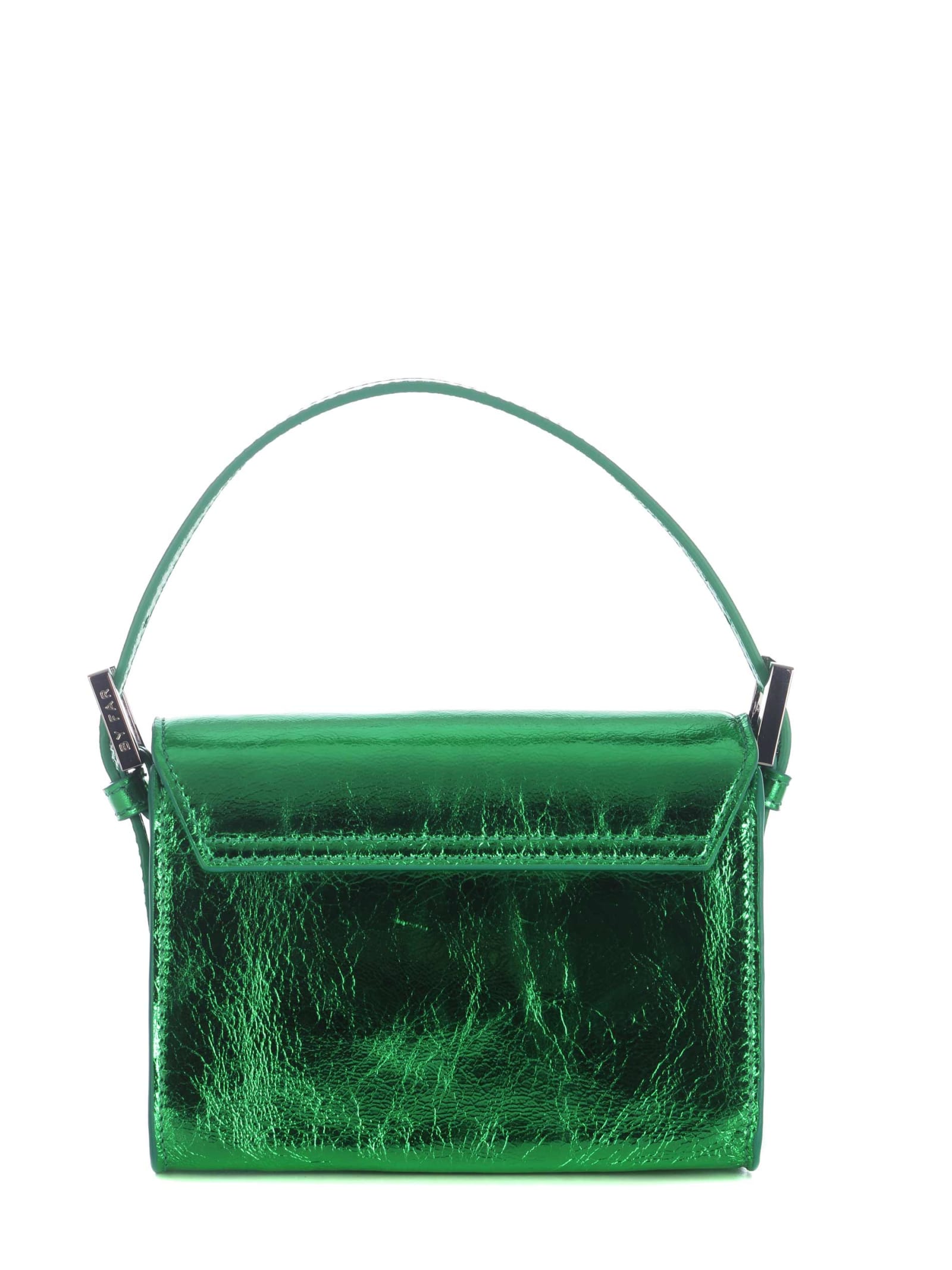 Shop By Far Mini Bag  Fran In Metallic Leather In Verde