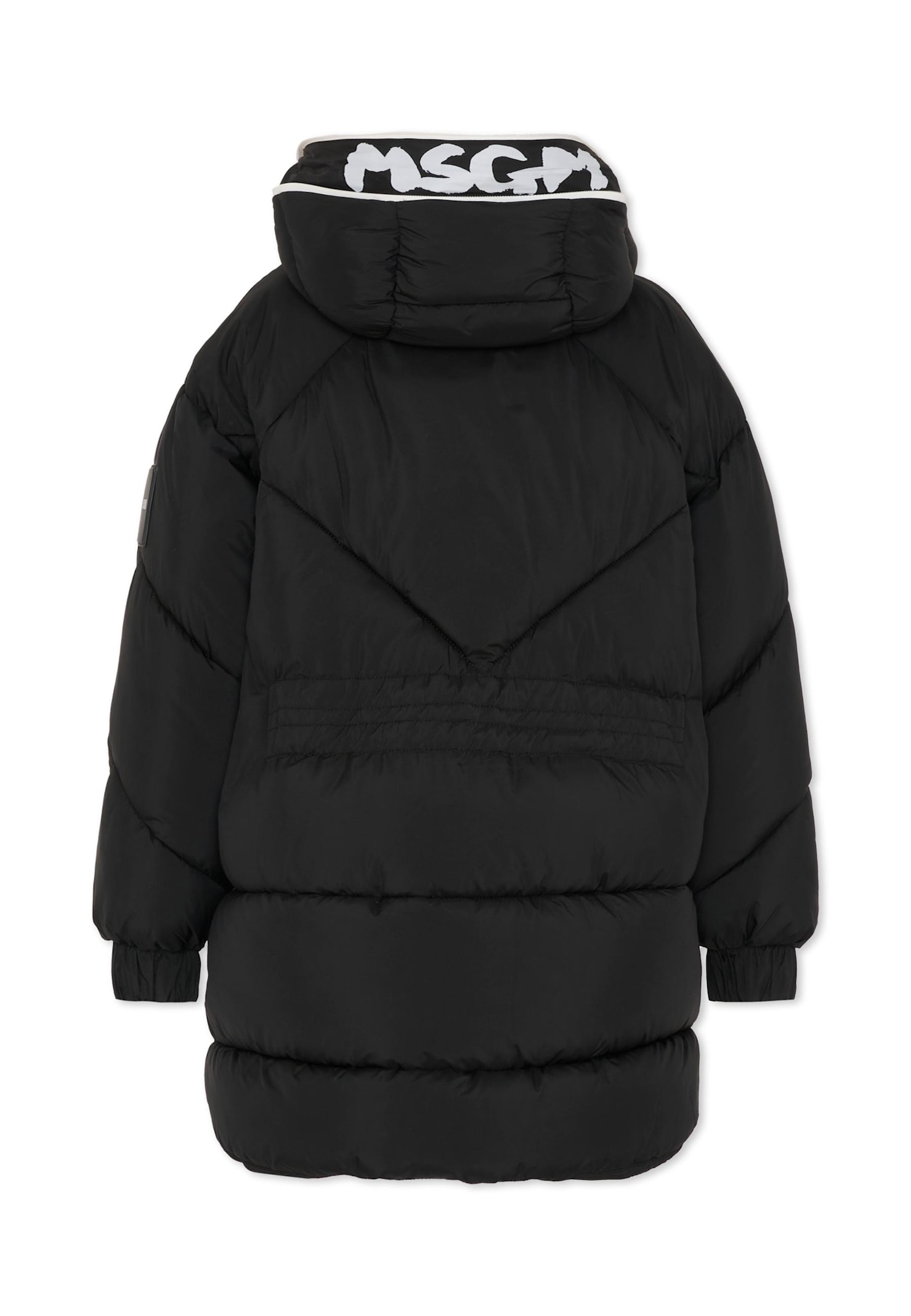 Msgm Black Down Jacket For Kids With Logo In Black