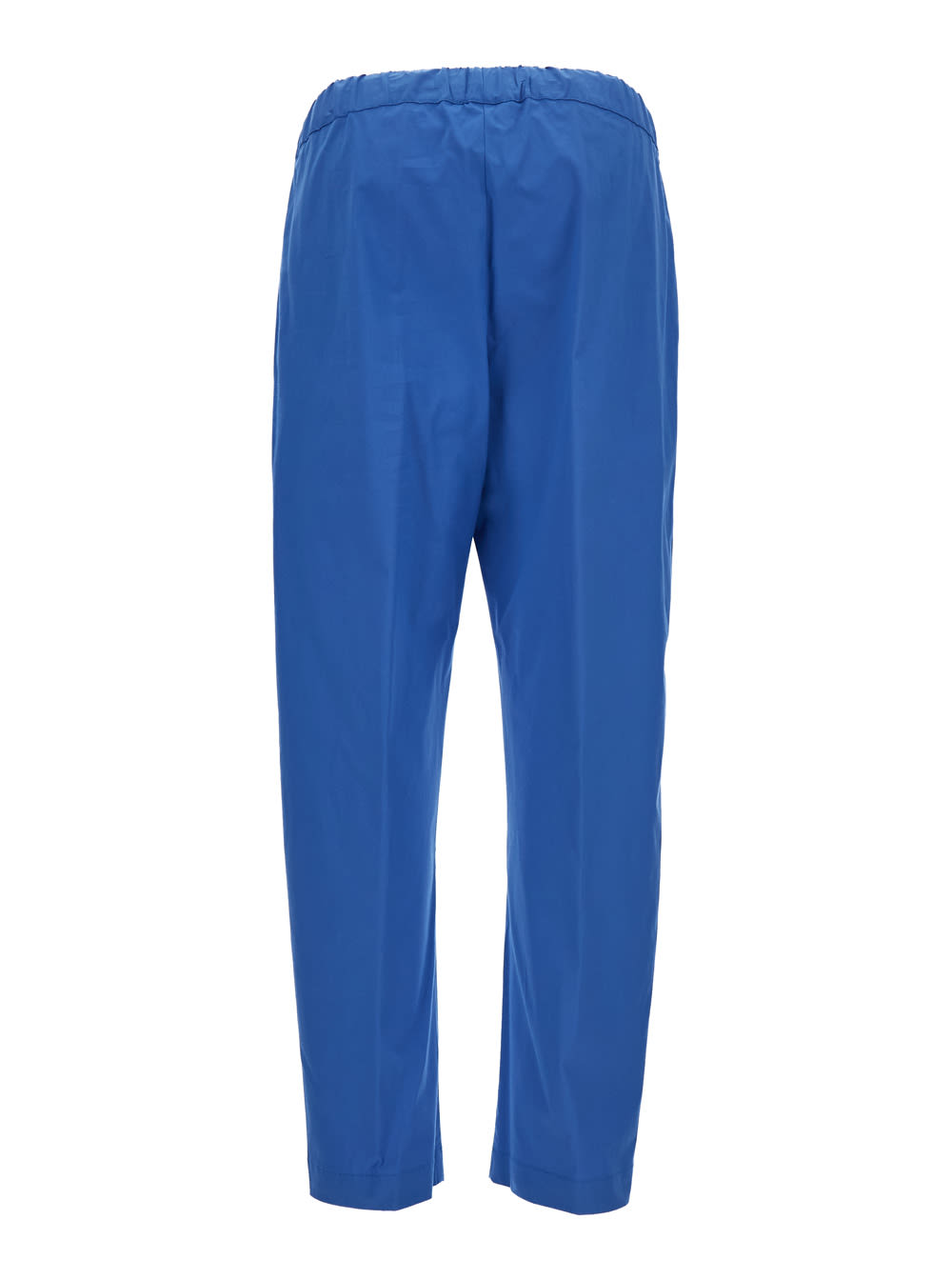 Shop Semicouture Blue Crop Cut Pants In Cotton Blend Woman