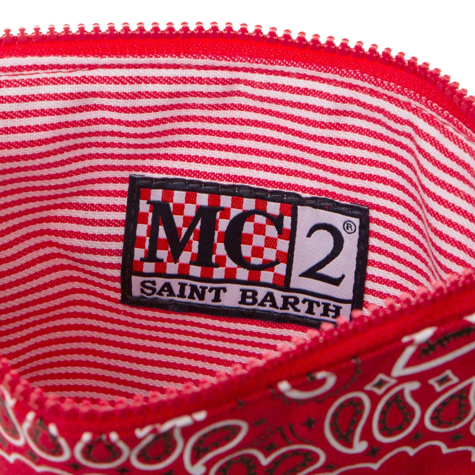 Shop Mc2 Saint Barth Parisienne Canvas Pouch Bag With Bandanna Print In Red