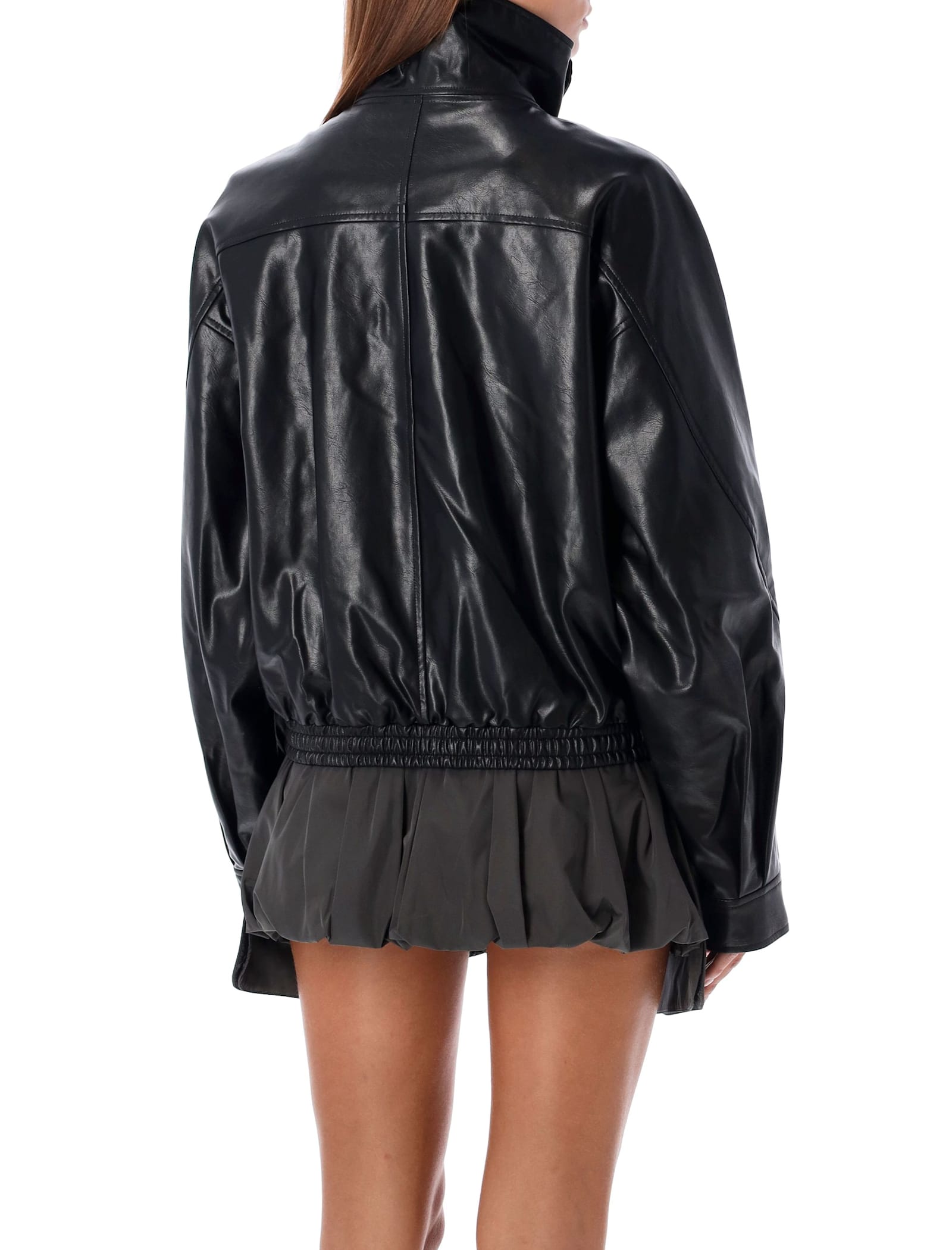 Shop Low Classic Faux Leather Bomber Jacket In Black