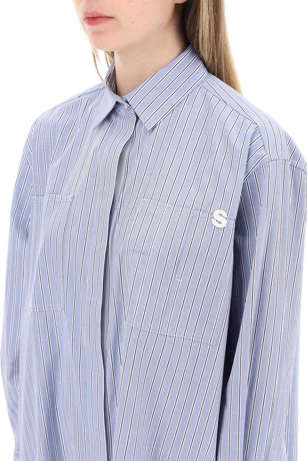 Shop Sacai Striped Cotton Poplin Shirt In L Blue Stripe (light Blue)