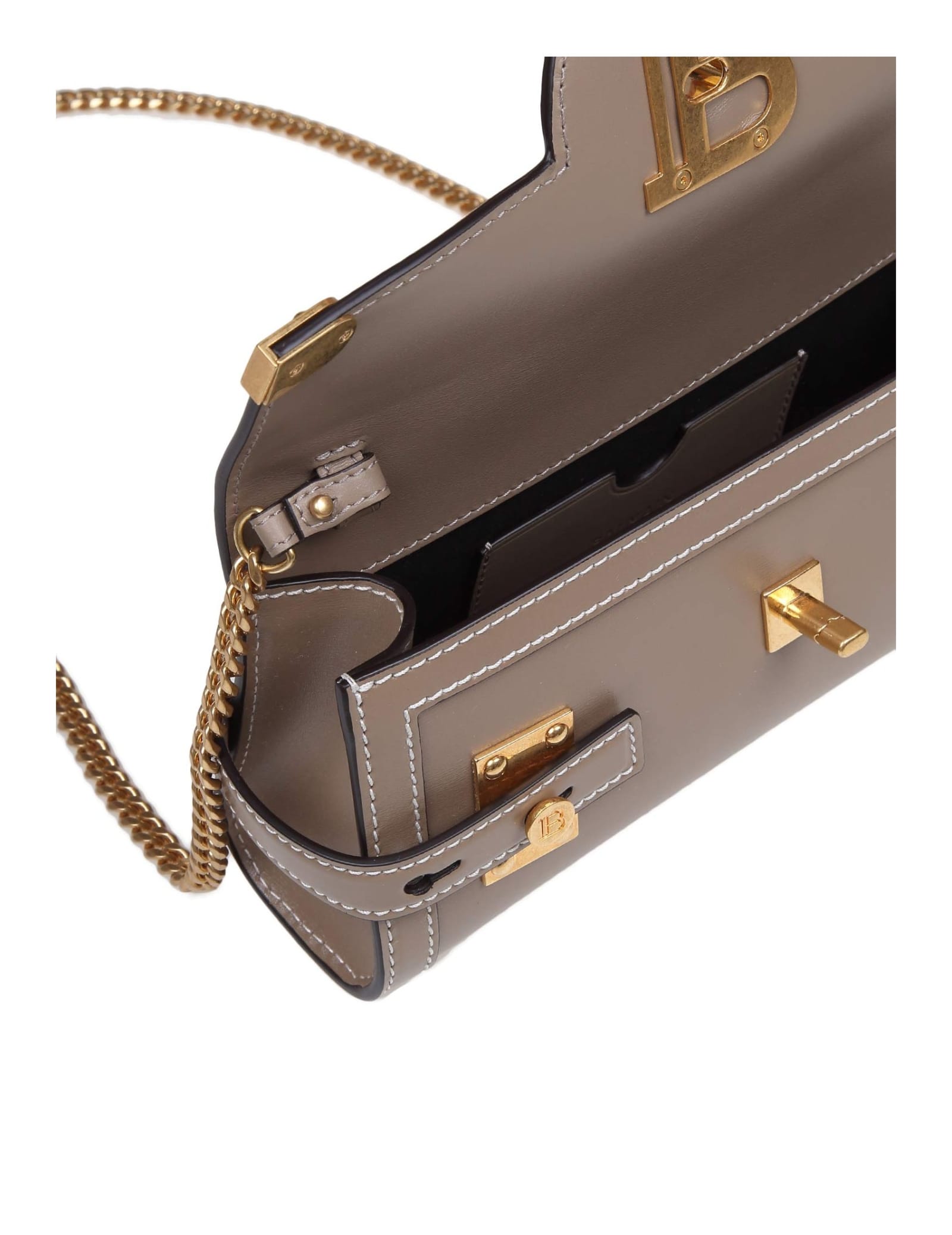 Shop Balmain B-buzz Pouch 23 In Taupe Color Leather