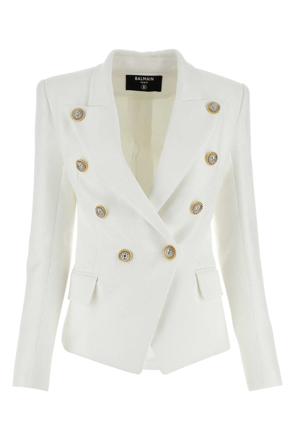 Shop Balmain White Jacquard Blazer In Blancoptique