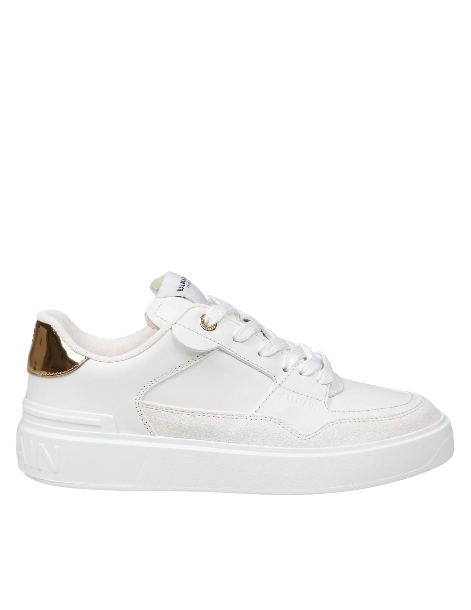B- Court Flip Sneakers In White And Gold Leather
