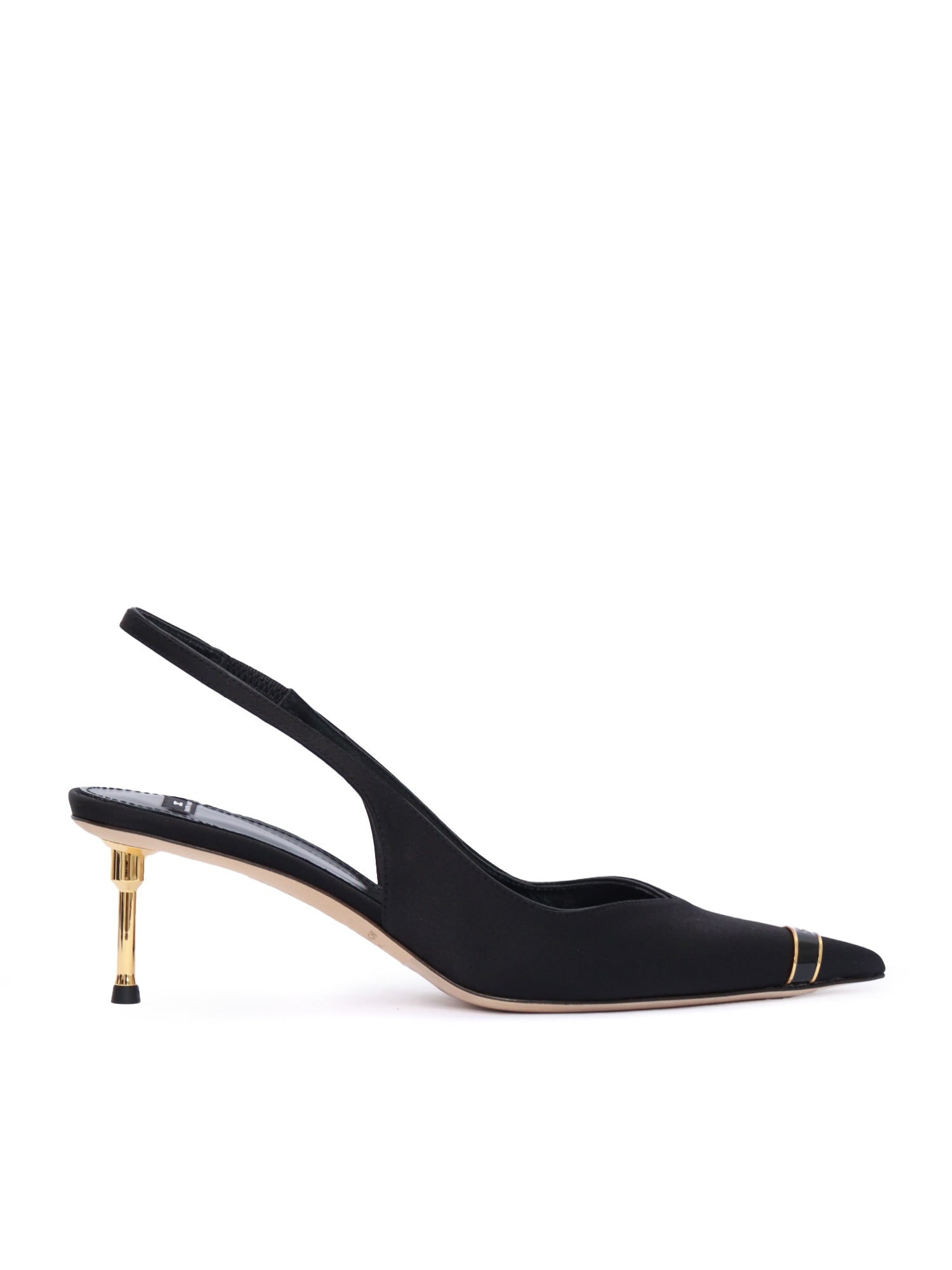 Elisabetta Franchi Slingback Heels With Gold Accent And Pointed Toe In Black