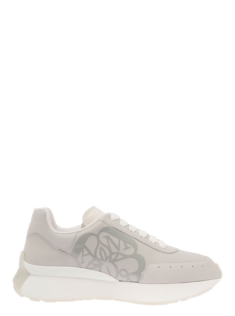 runner Grey Sneakers With Tonal Logo Print In Leather Man