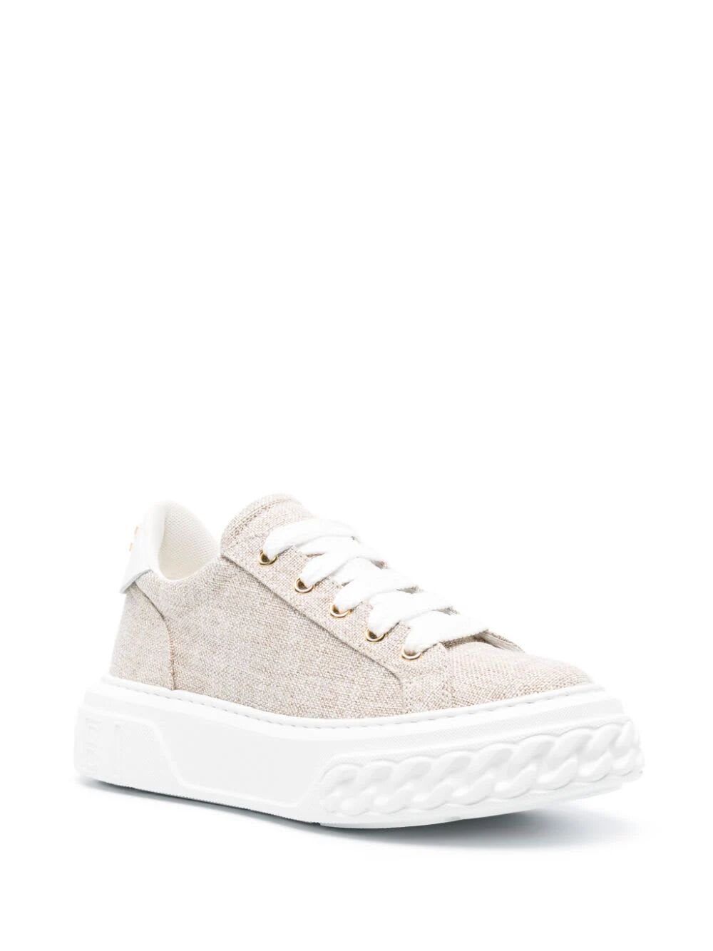 Shop Casadei Lurex Sneaker In Gold White