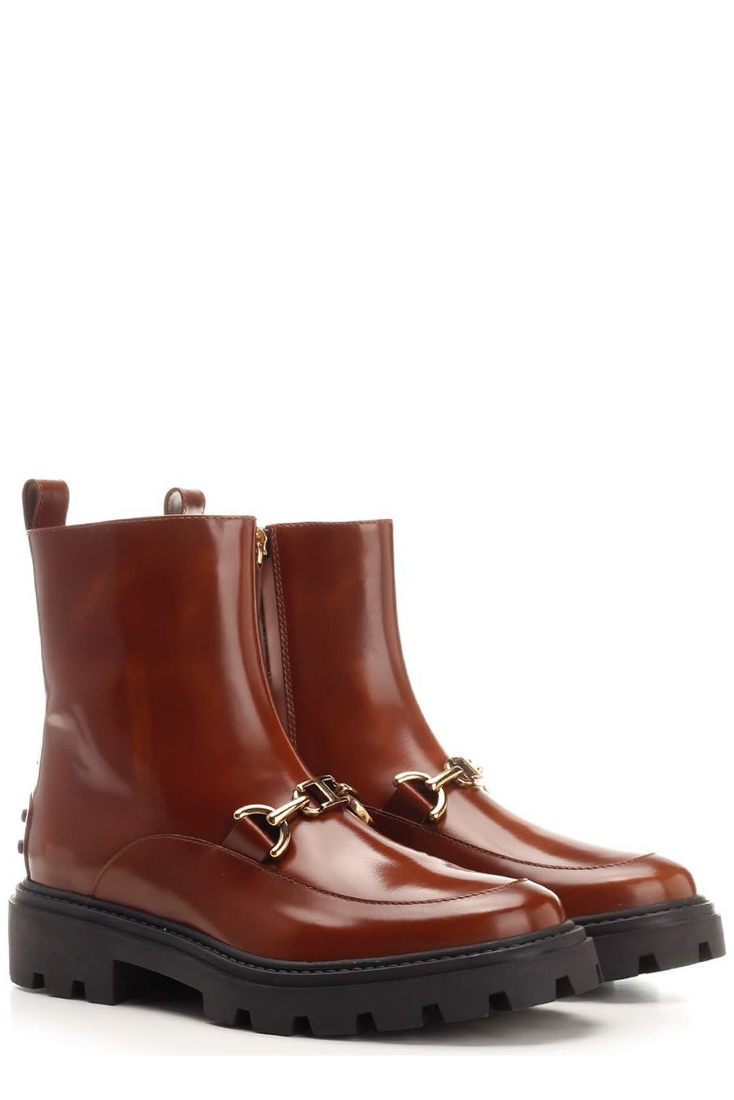 Tod's Logo Plaque Round Toe Ankle Boots In Brown