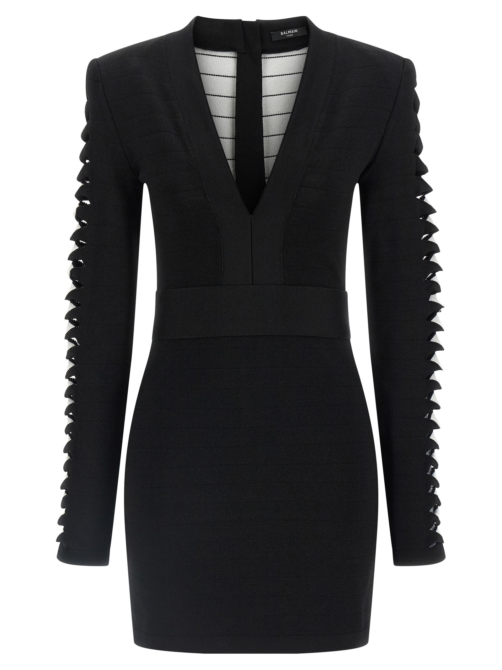 Balmain V-neckline Dress With Fitted Waist And Sleeves In Black