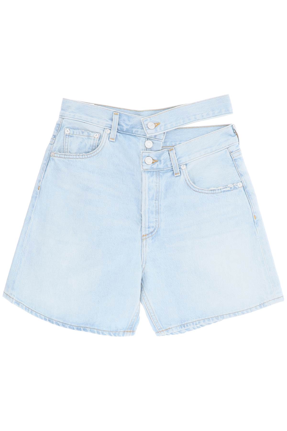 Shop Agolde Cut-out Waistband Denim Shorts In Attempt (blue)
