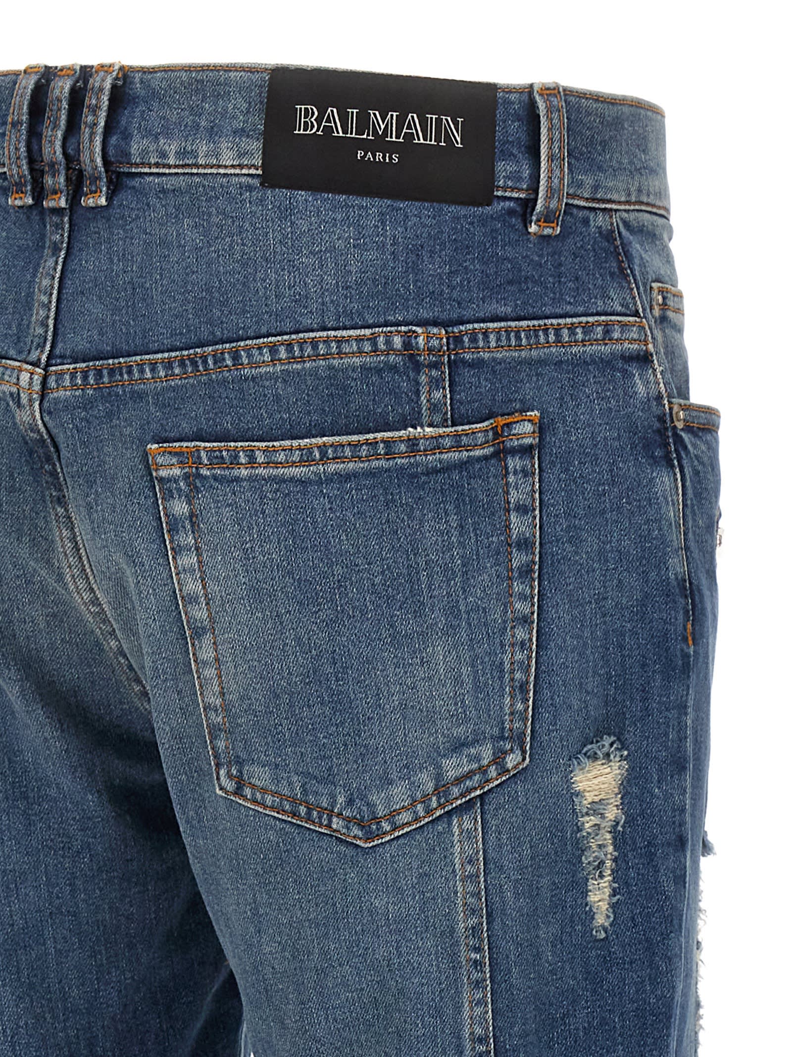 Shop Balmain Biker Jeans In Blue