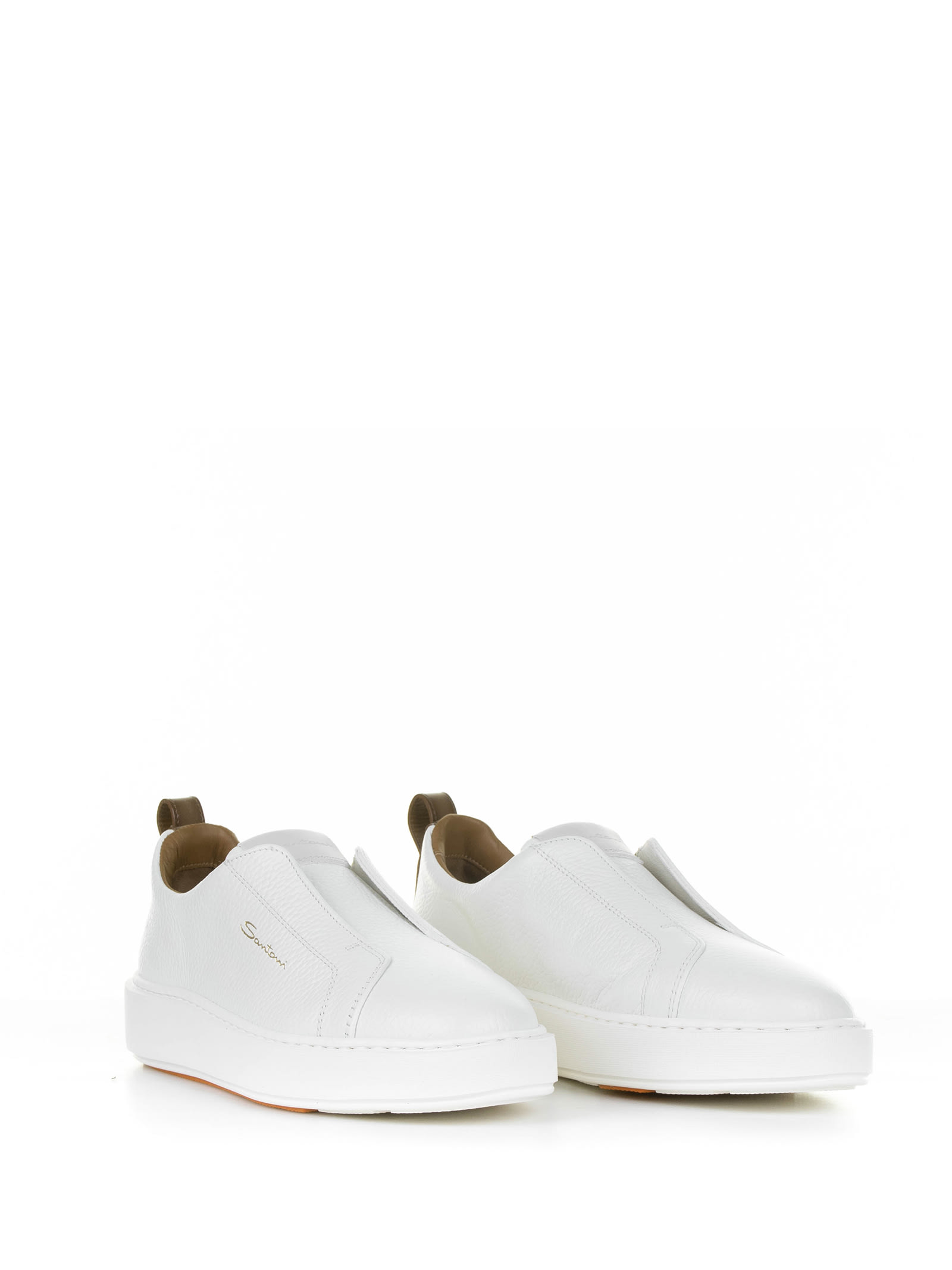 Shop Santoni White Leather Slip-on Sneaker In Bianco