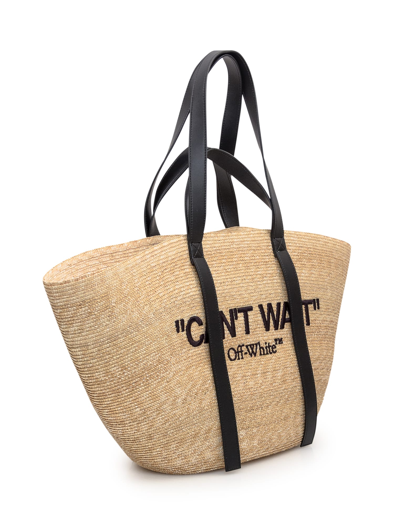 Shop Off-white Rafia Tote Bag In Beige-black