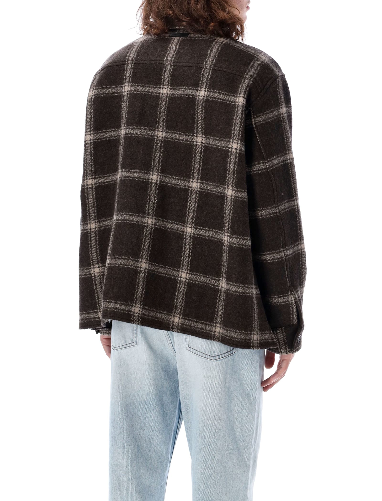 Shop Ami Alexandre Mattiussi Check Wool Overshirt In Dk Coffee Sand