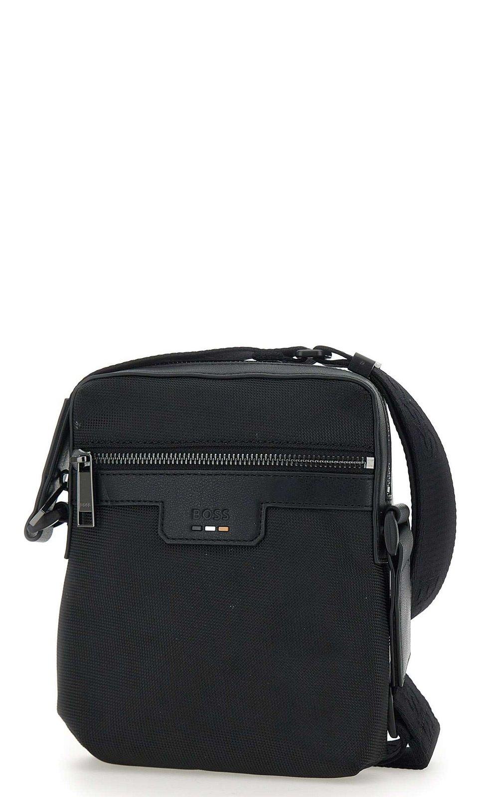 Hugo Boss Logo Debossed Zip-up Messenger Bag