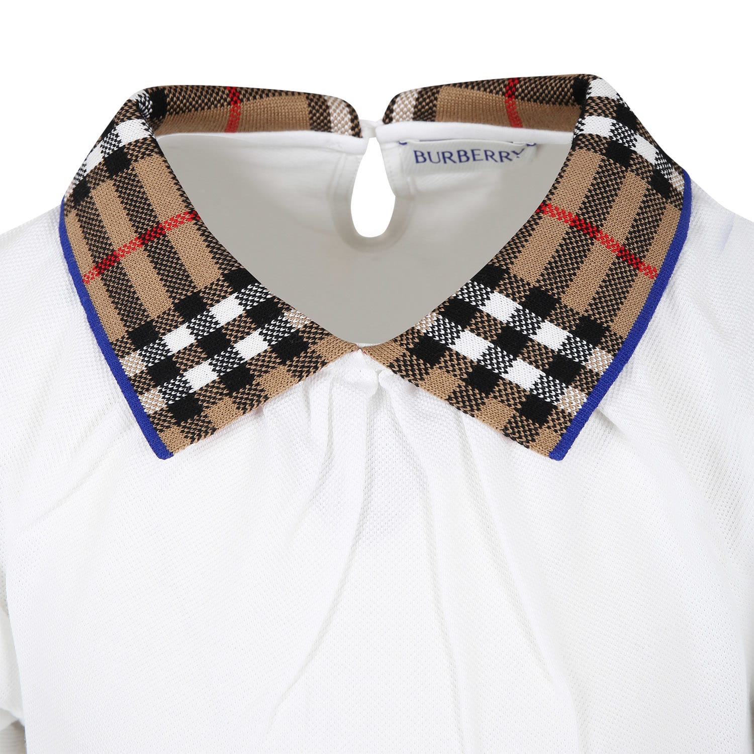 Shop Burberry White T-shirt For Girl With Vintage Check On The Collar