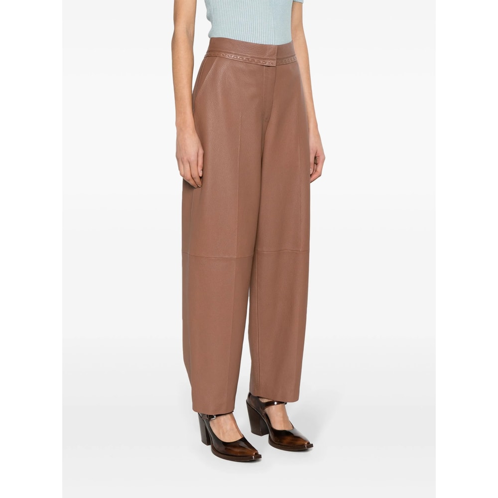 Fendi Tan Coloured Leather Trousers In Brown