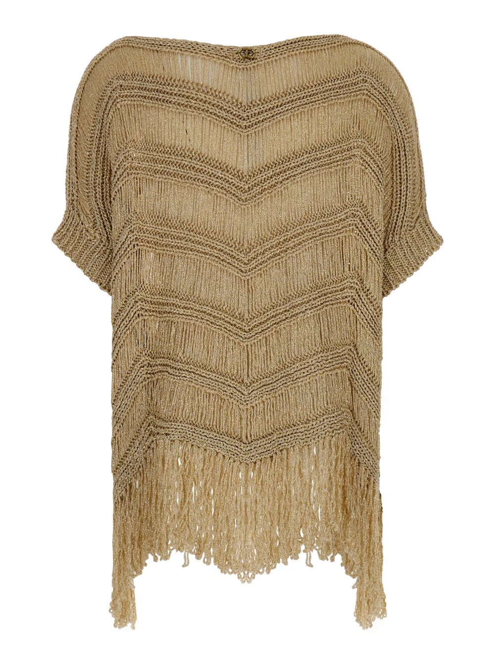 Shop Twinset Beige Lamè Crochet Cape In Viscose Blend Woman In Gold